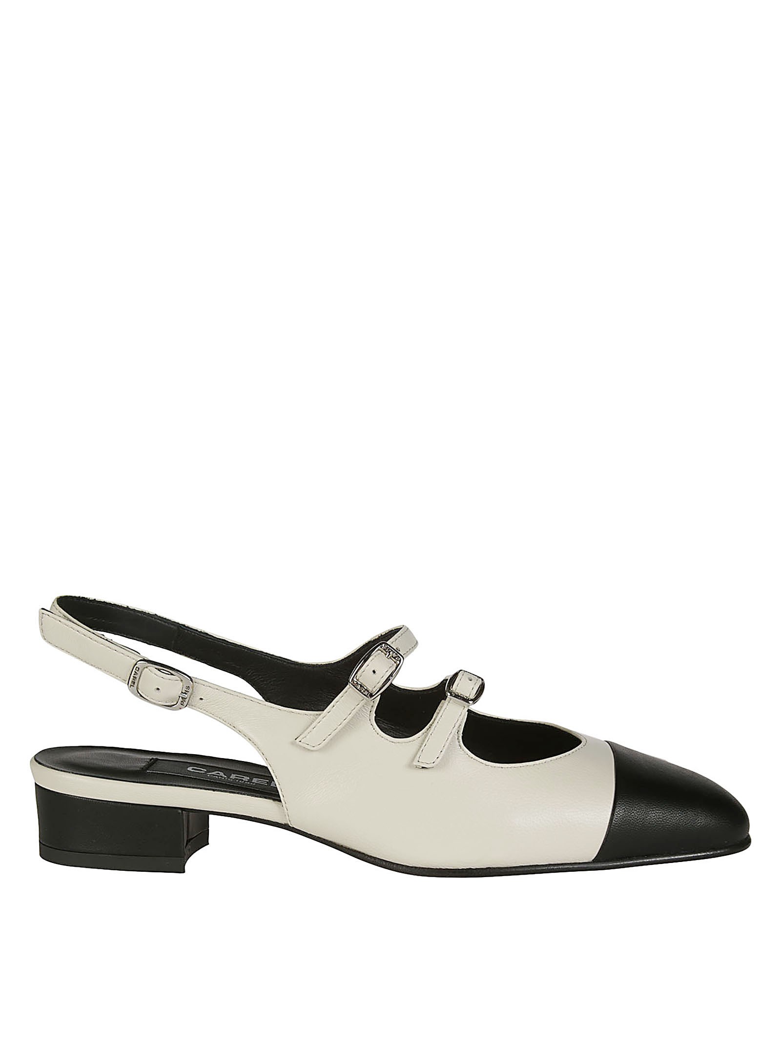 Shop Carel Sling Back Doppio Laccetto Punta Black In Beige