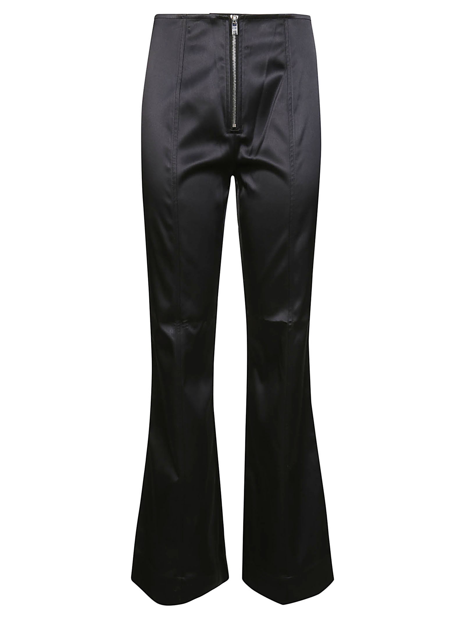 Ganni Satin Flared Pants In Nero