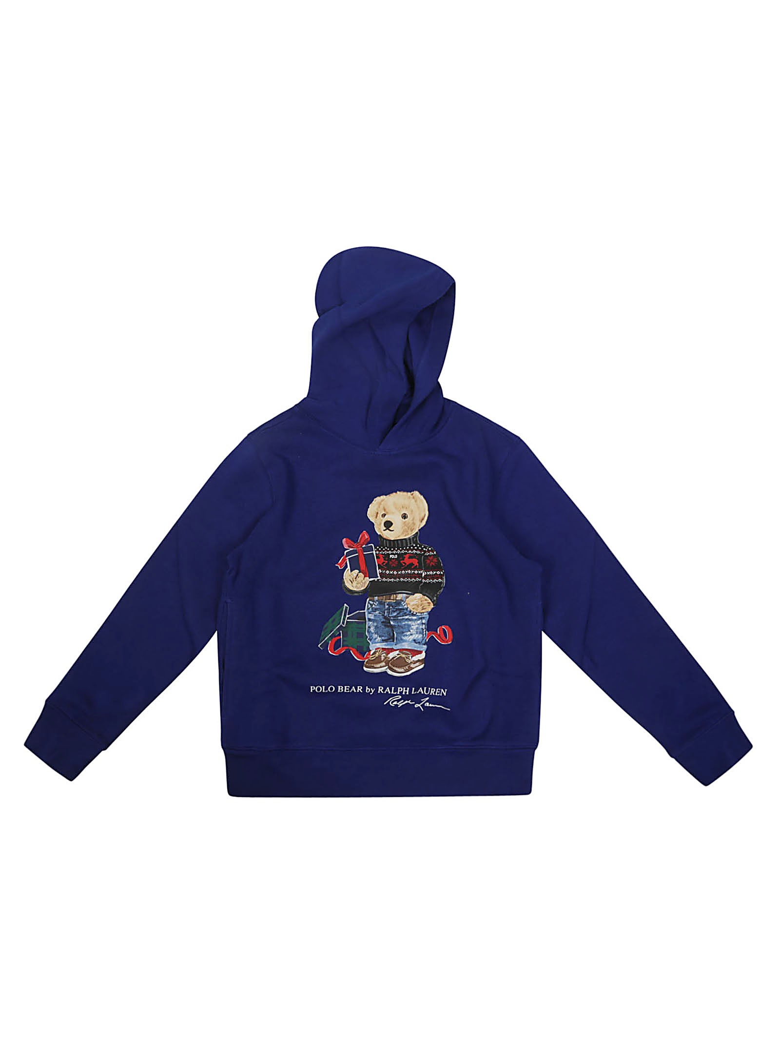 Shop Ralph Laurent Girl Felpa Hoodie Bear In Blu