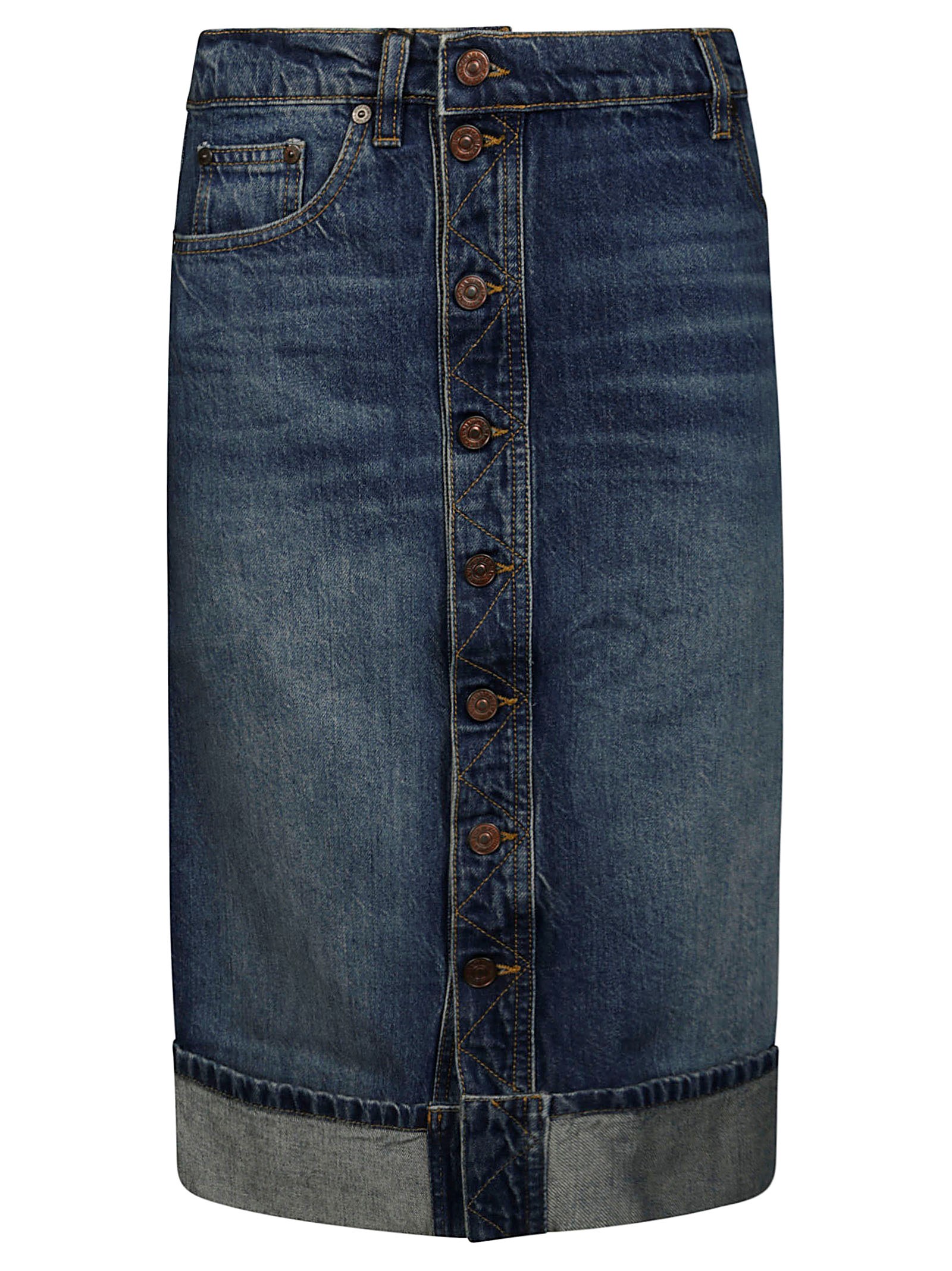 Victoria Beckham Gonna Tubino Denim Vita Alta In Blue