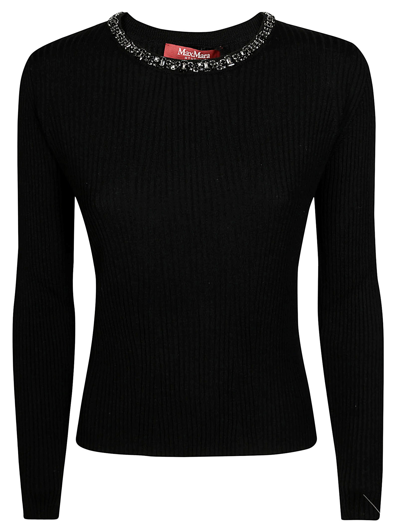 Shop Max Mara Studio Catone Maglia Girocollo Gioiello In Black