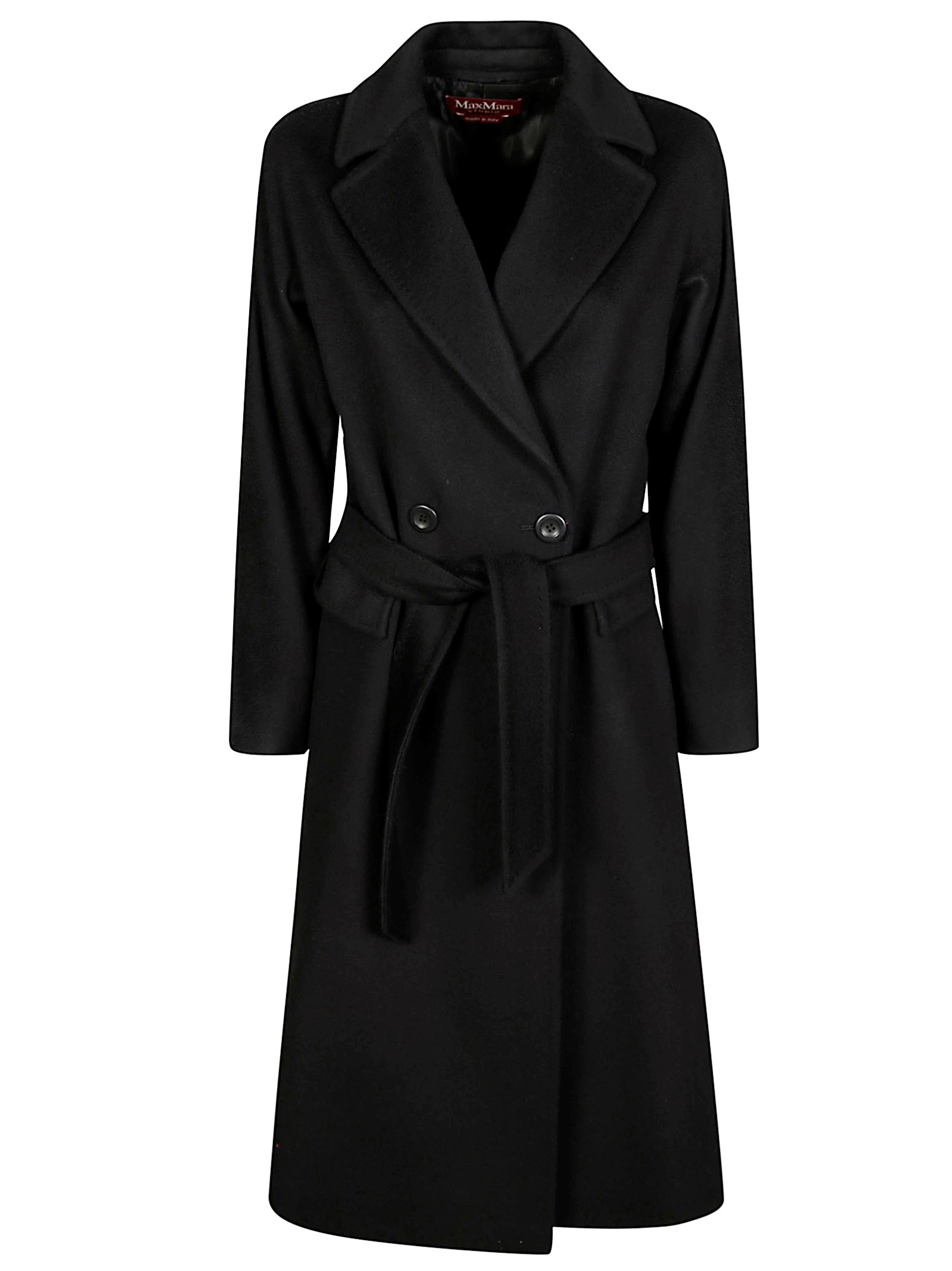 Shop Max Mara Studio Brado Cappotto Collo Sciallato In Black