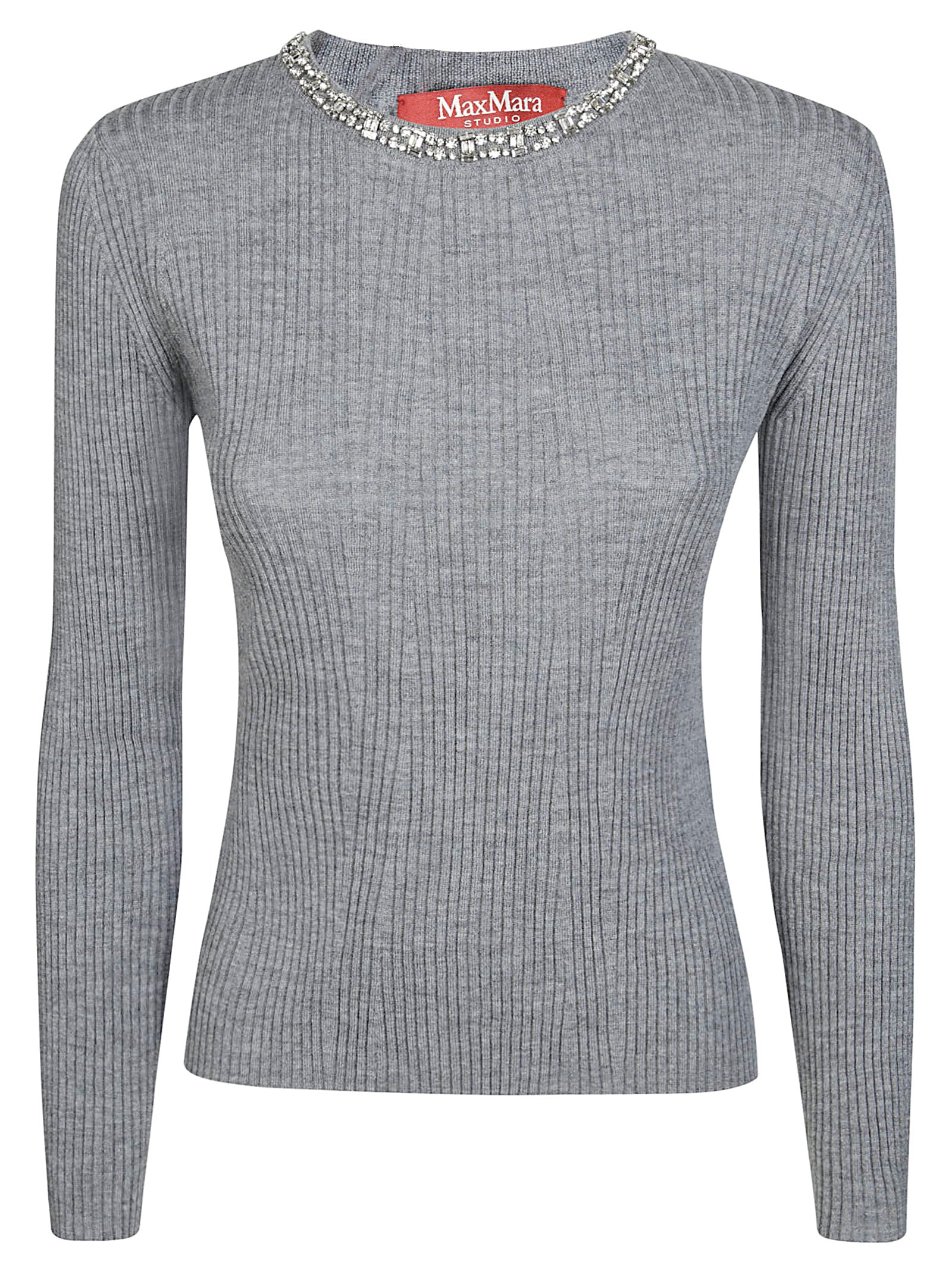 Shop Max Mara Studio Catone Maglia Girocollo Gioiello In Gray