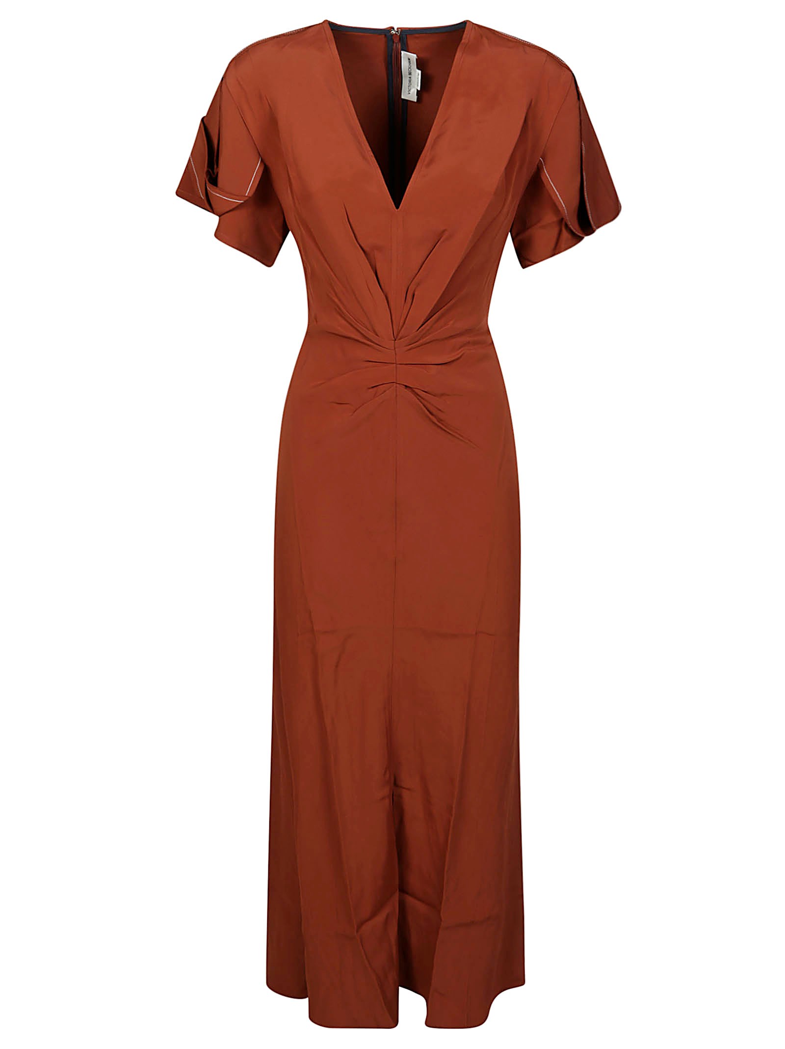 Shop Victoria Beckham Abito Scollo V Midi In Brown