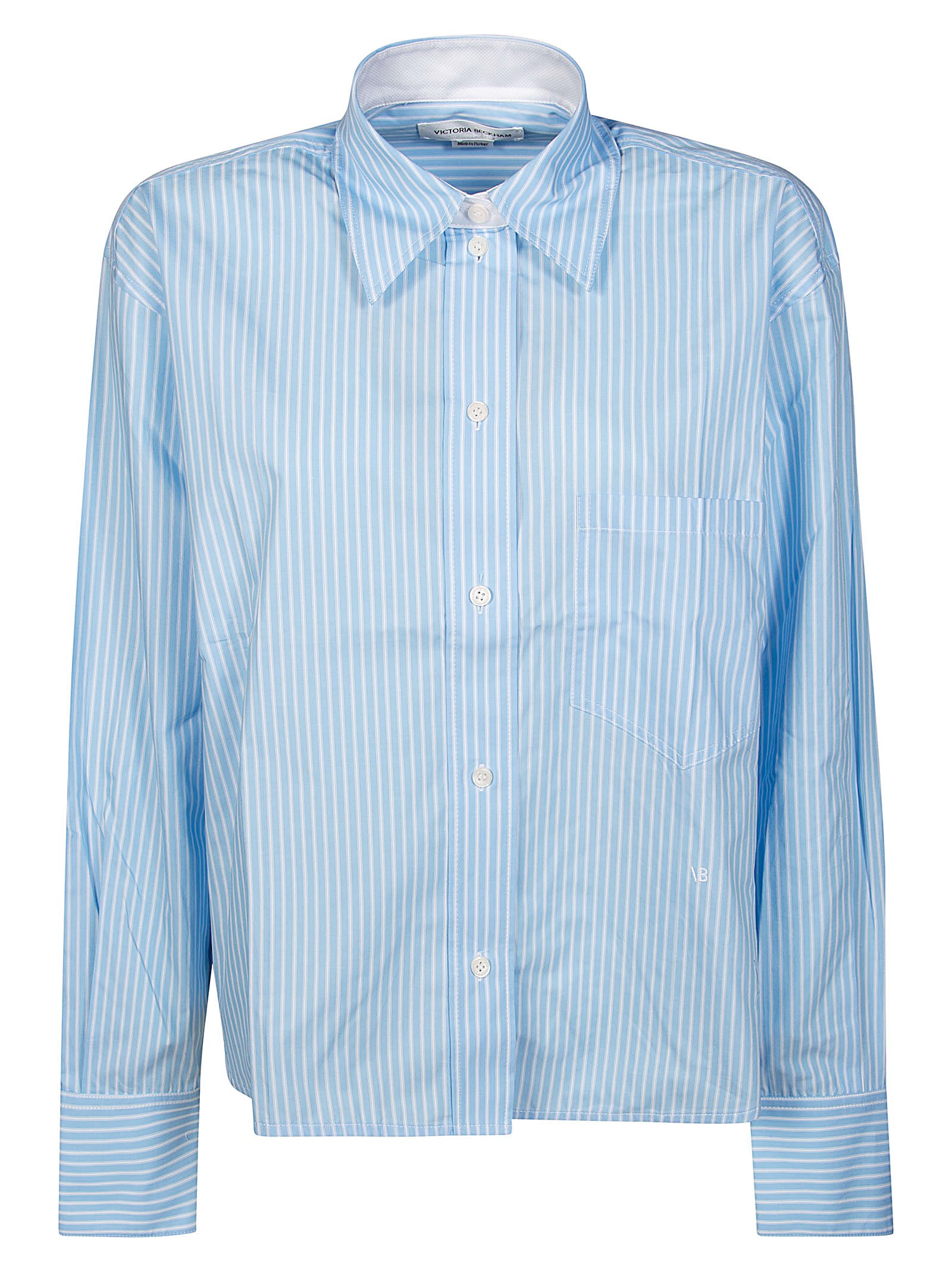 Shop Victoria Beckham Camicia Manica Lunga Bacchettata Cropped In Light Blue