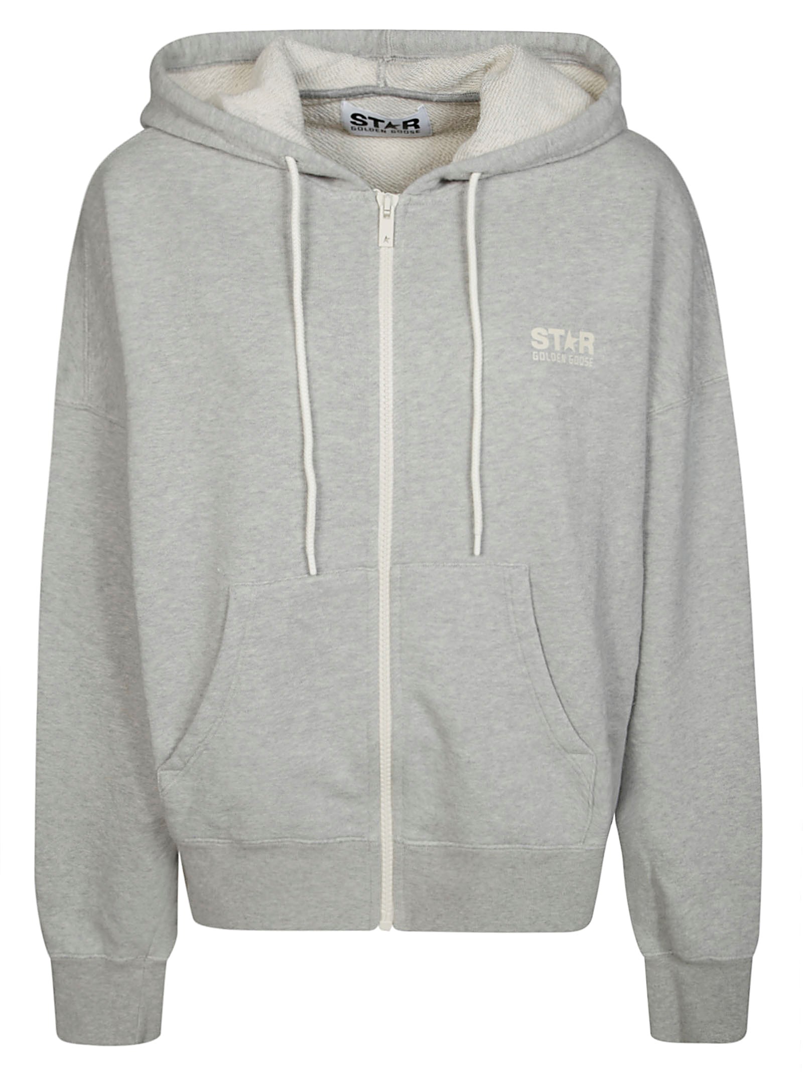 Shop Golden Goose Felpa Full Zip Cappuccio Logo In Gray