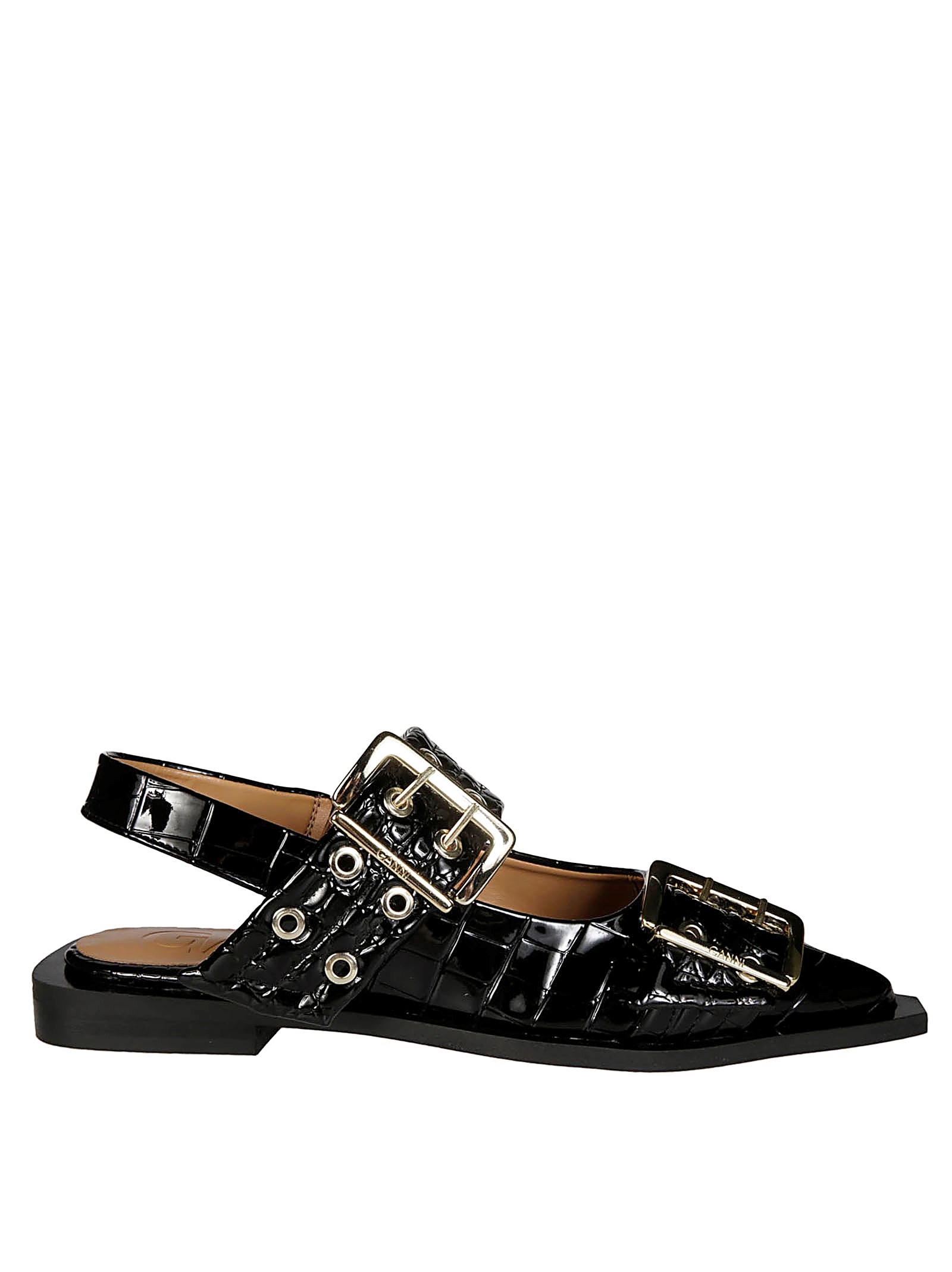 Shop Ganni Ballerina Naplack Croco In Black