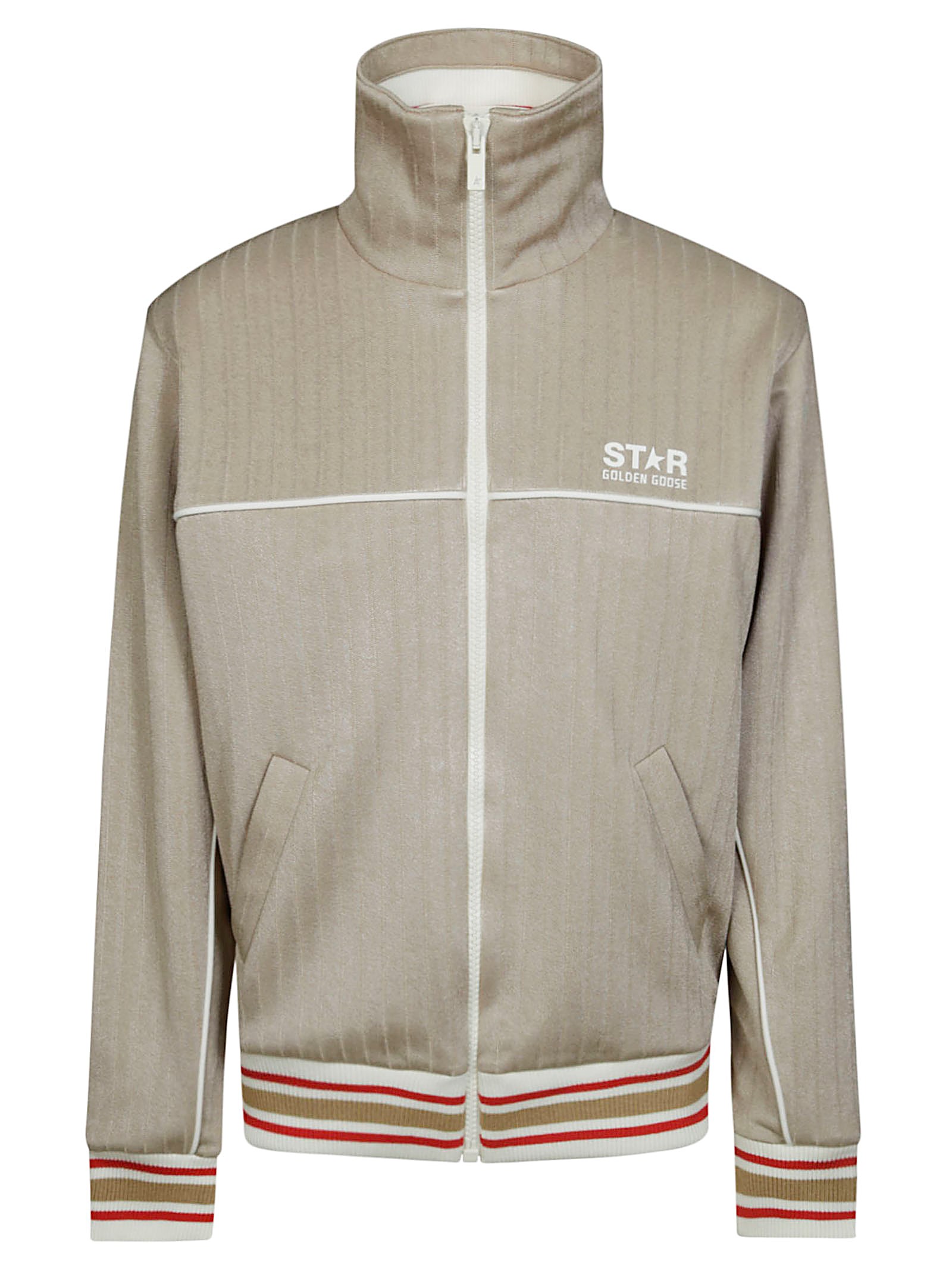 Shop Golden Goose Track Jacket Logo Piping In Kaki