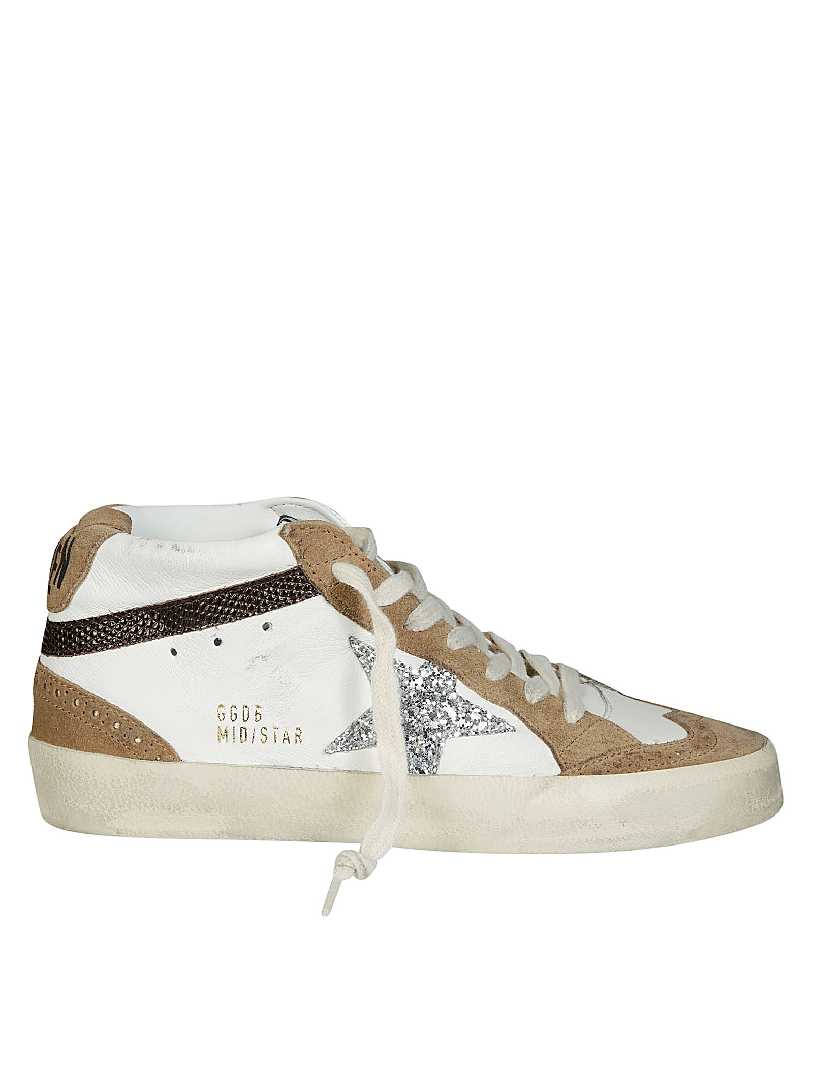 Shop Golden Goose Mid Star Nappa Stella Glitter Inserti Suede In White