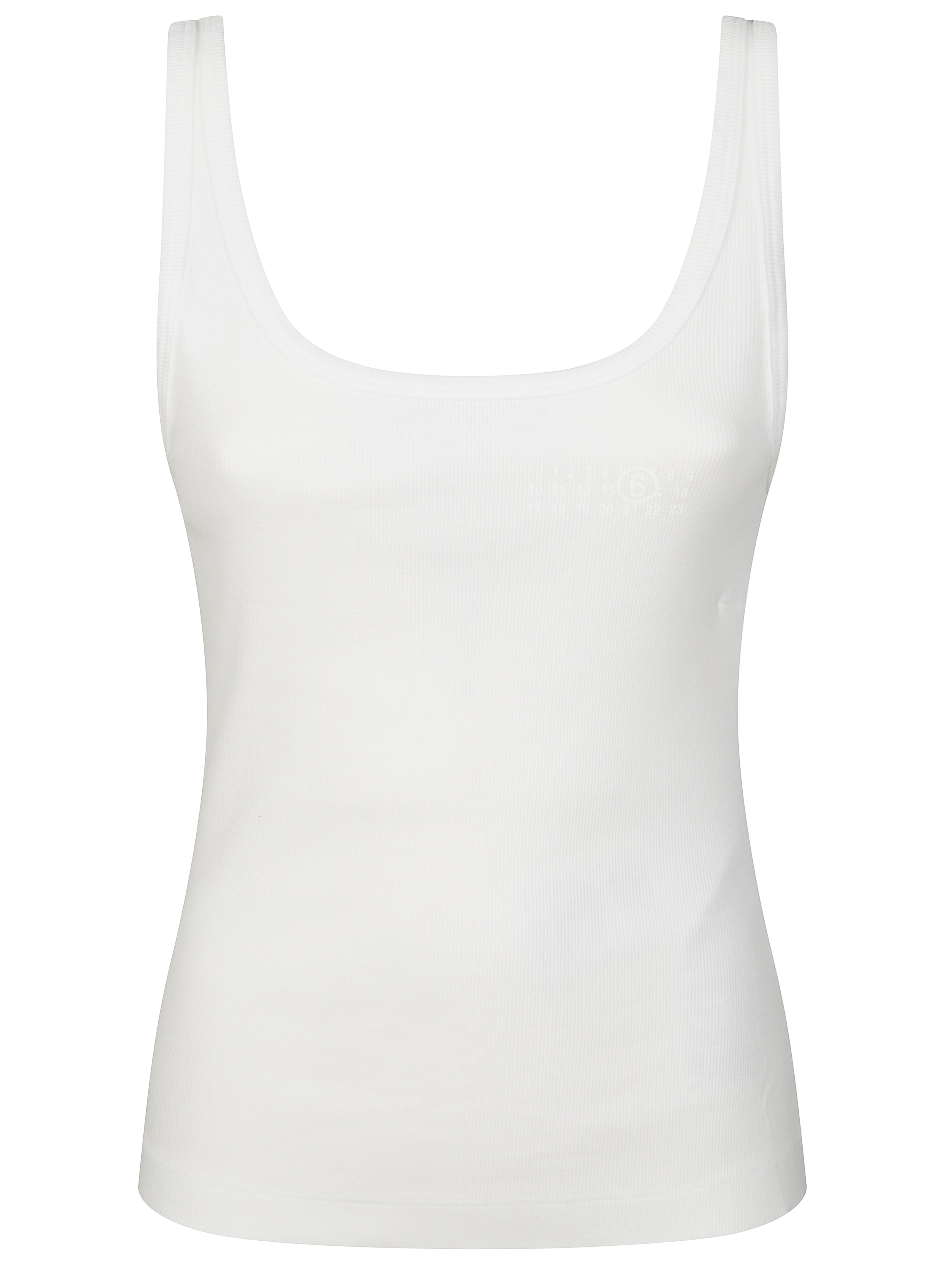 Mm6 Maison Margiela White Ribbed Cotton Tank Top In Bianco