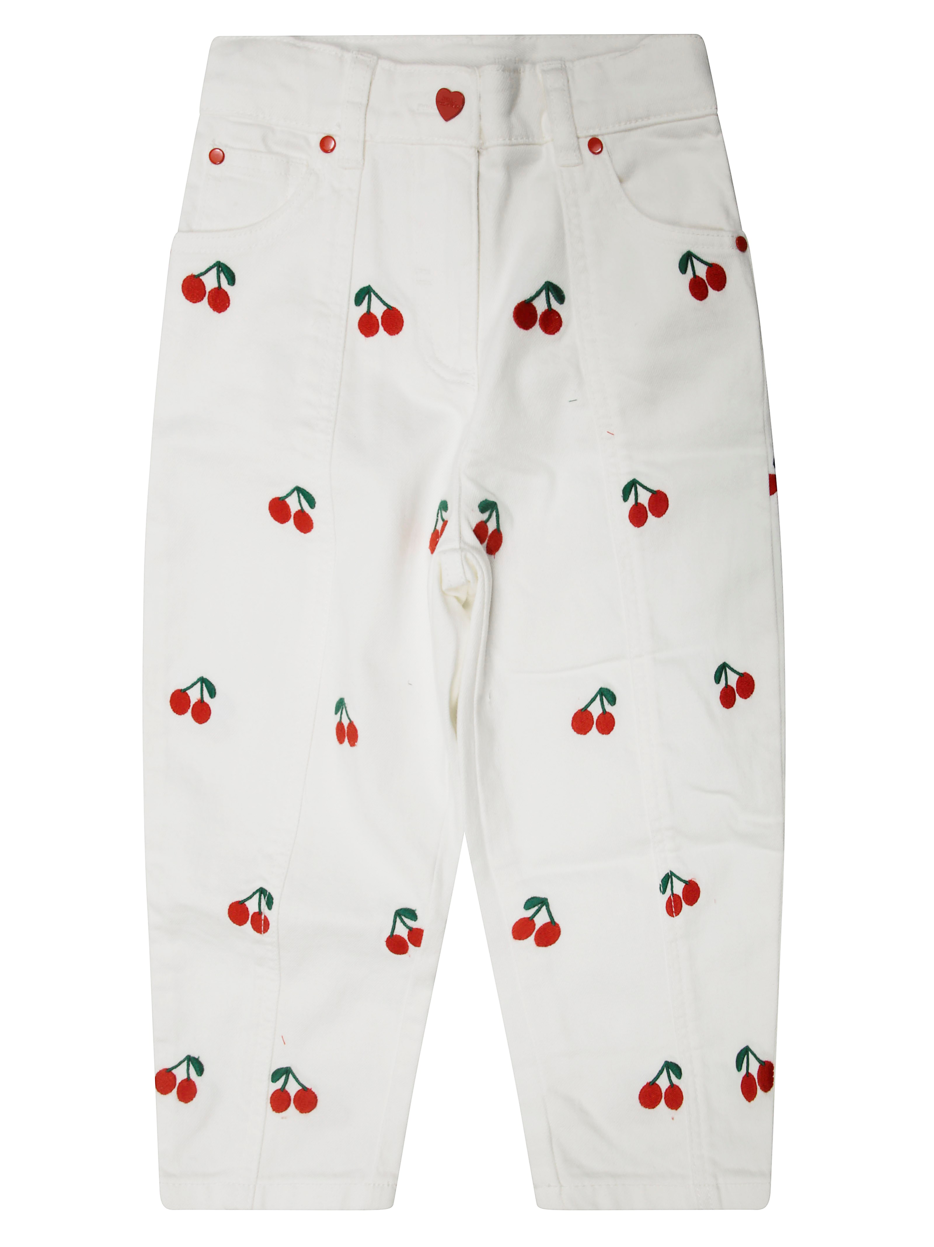 Stella Mc Cartney Junior Pantalone Ciliegie Ricamati In White