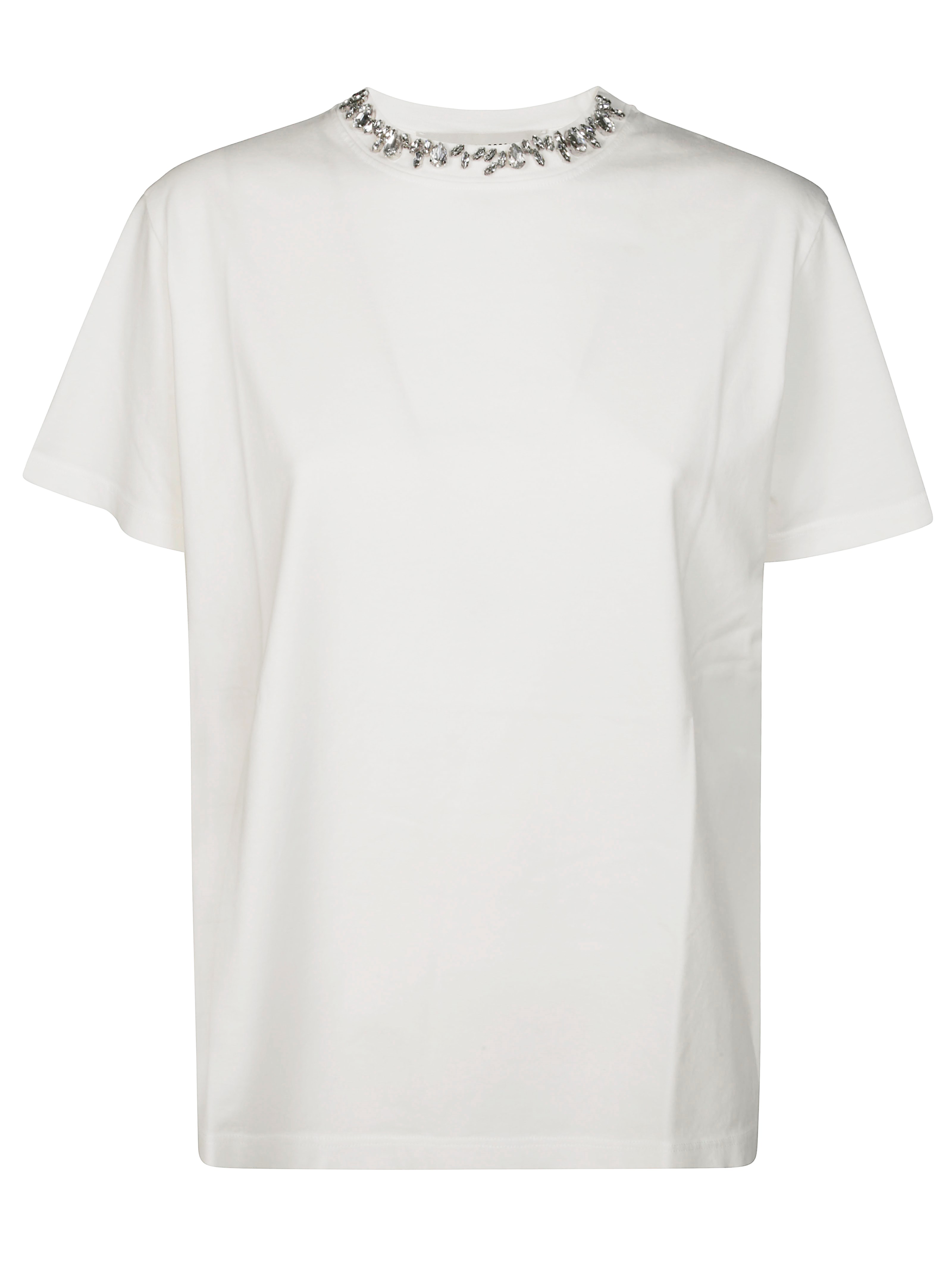 Golden Goose White Crewneck T-shirt With Rhinestone Embellishments On The Collar And Logo Detail On The Rear In White
