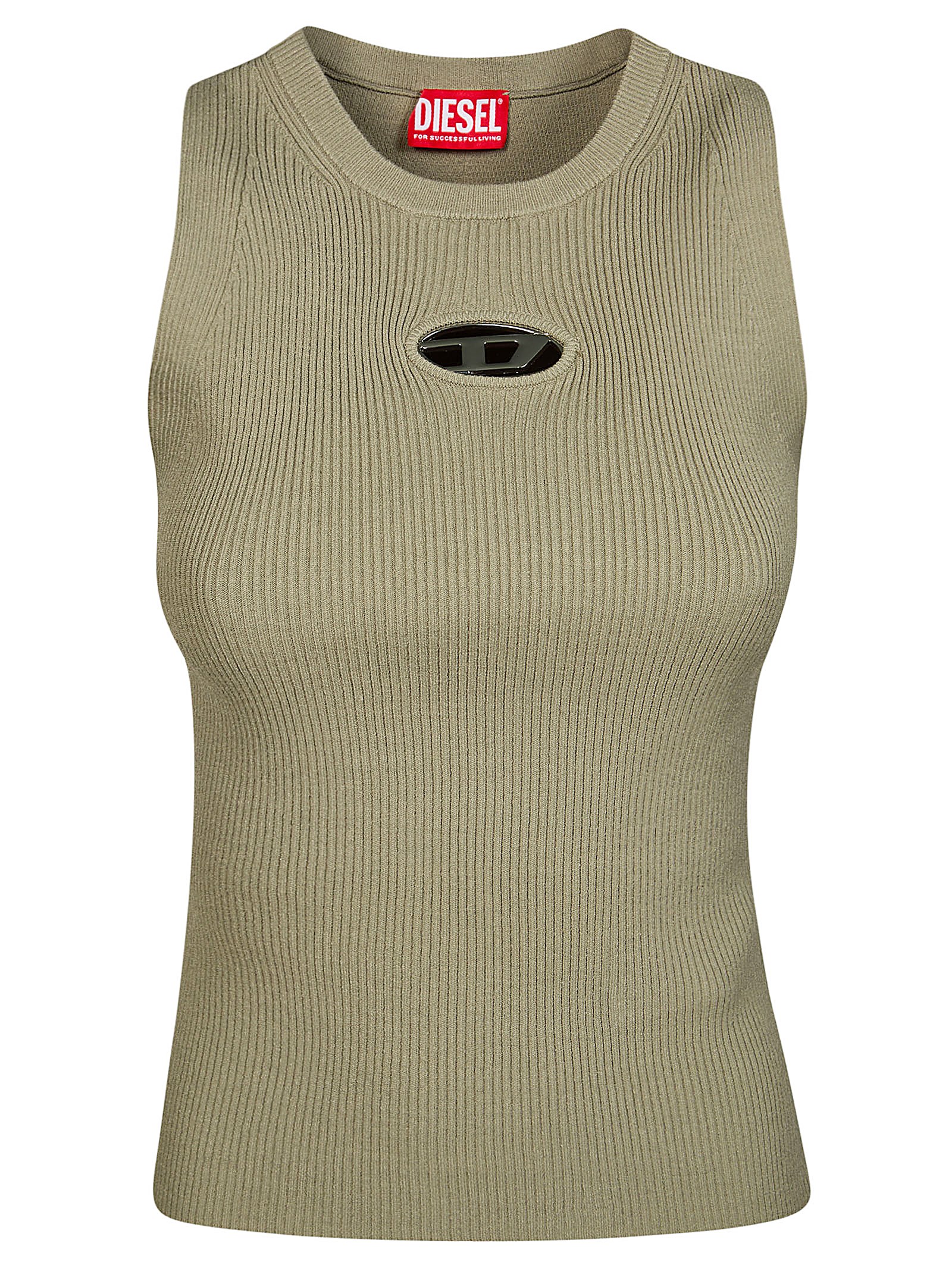 Diesel Fitted Sleeveless Top With Ribbed Texture In Gray