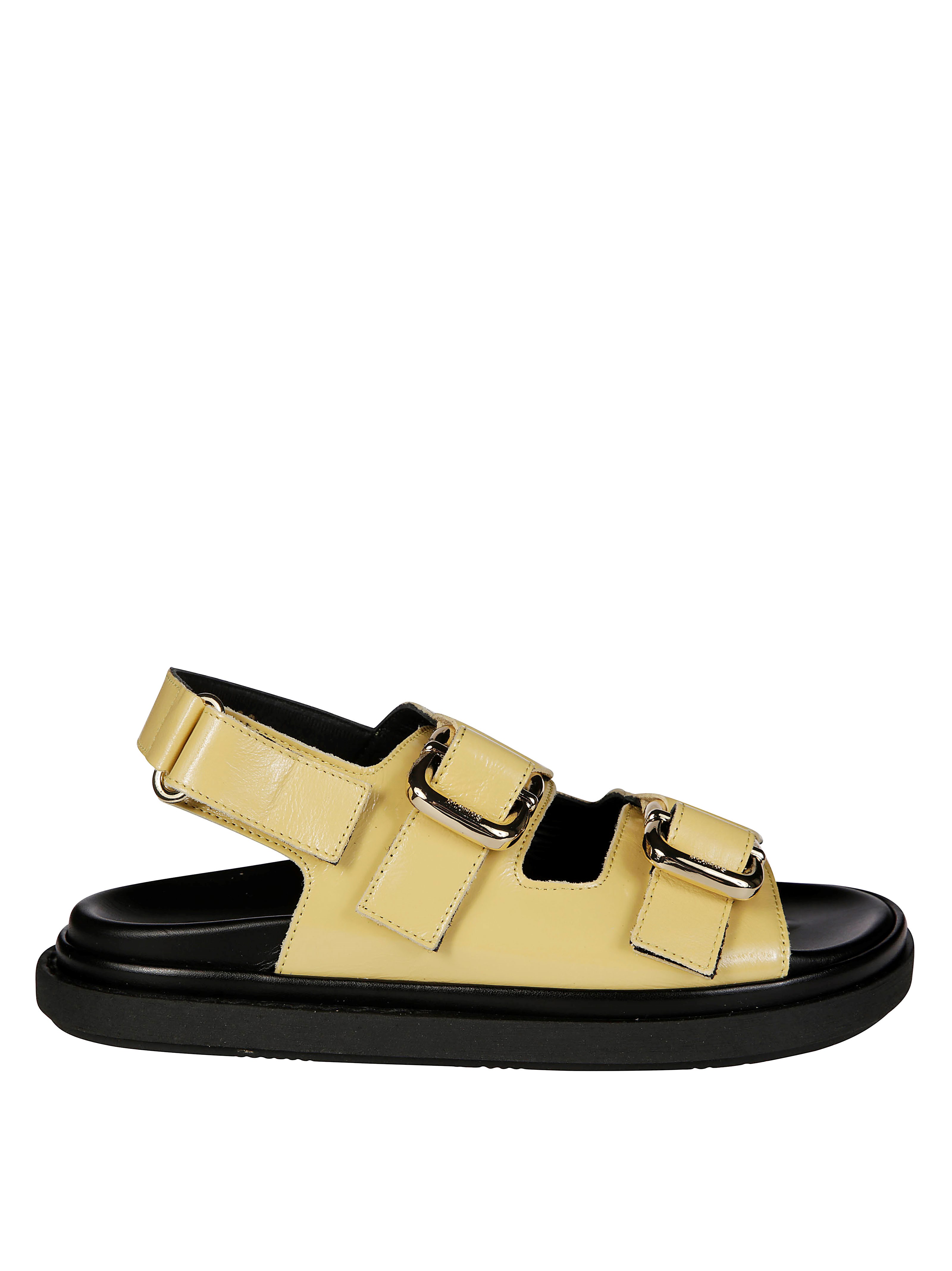 Alohas Harper Leather Slingback Buckled Sandal In Vanilla, Women's At Urban Outfitters In Gold