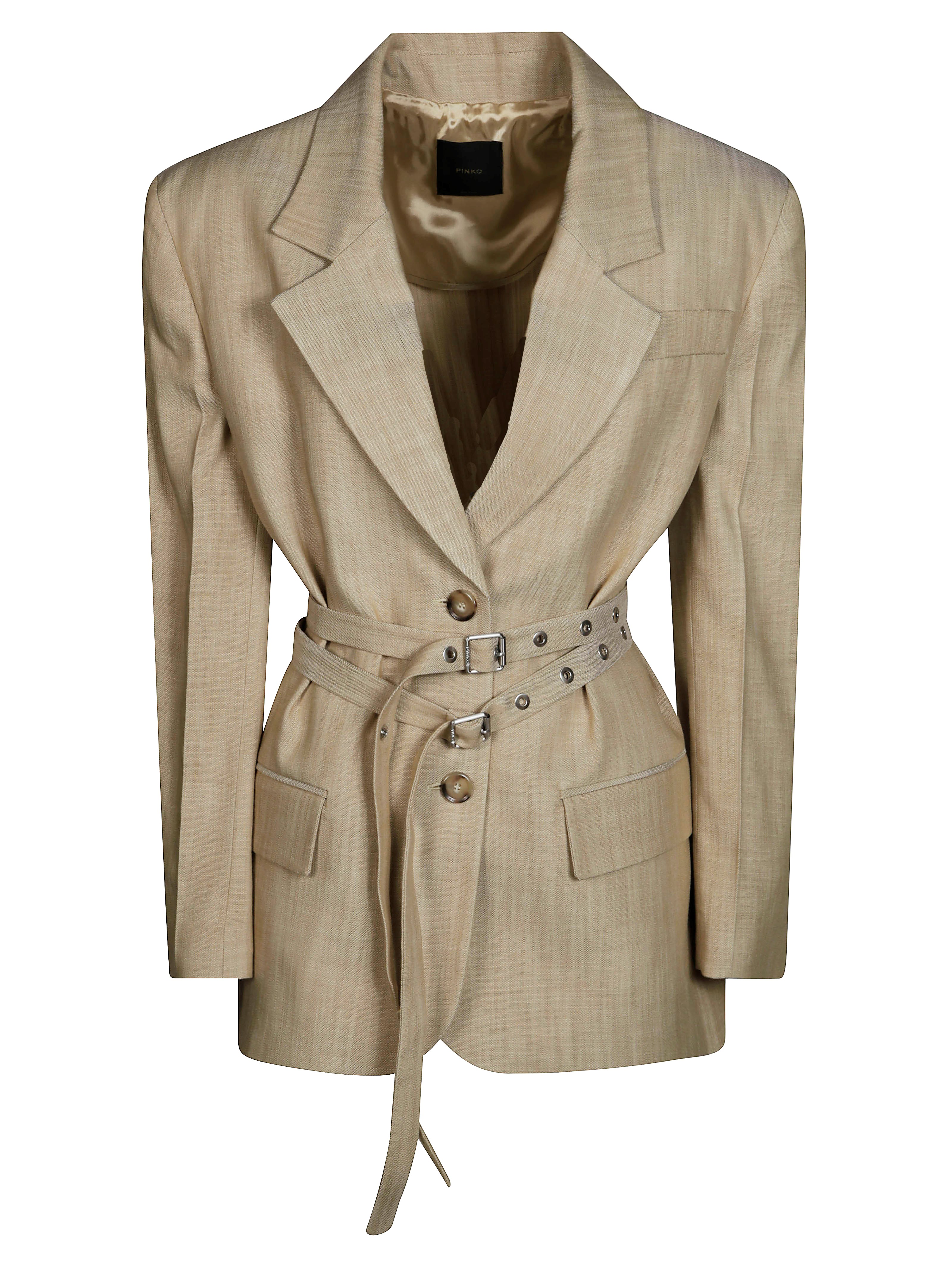 Pinko Emozioni Oversized Canvas Blazer Jacket With Belt In Beige