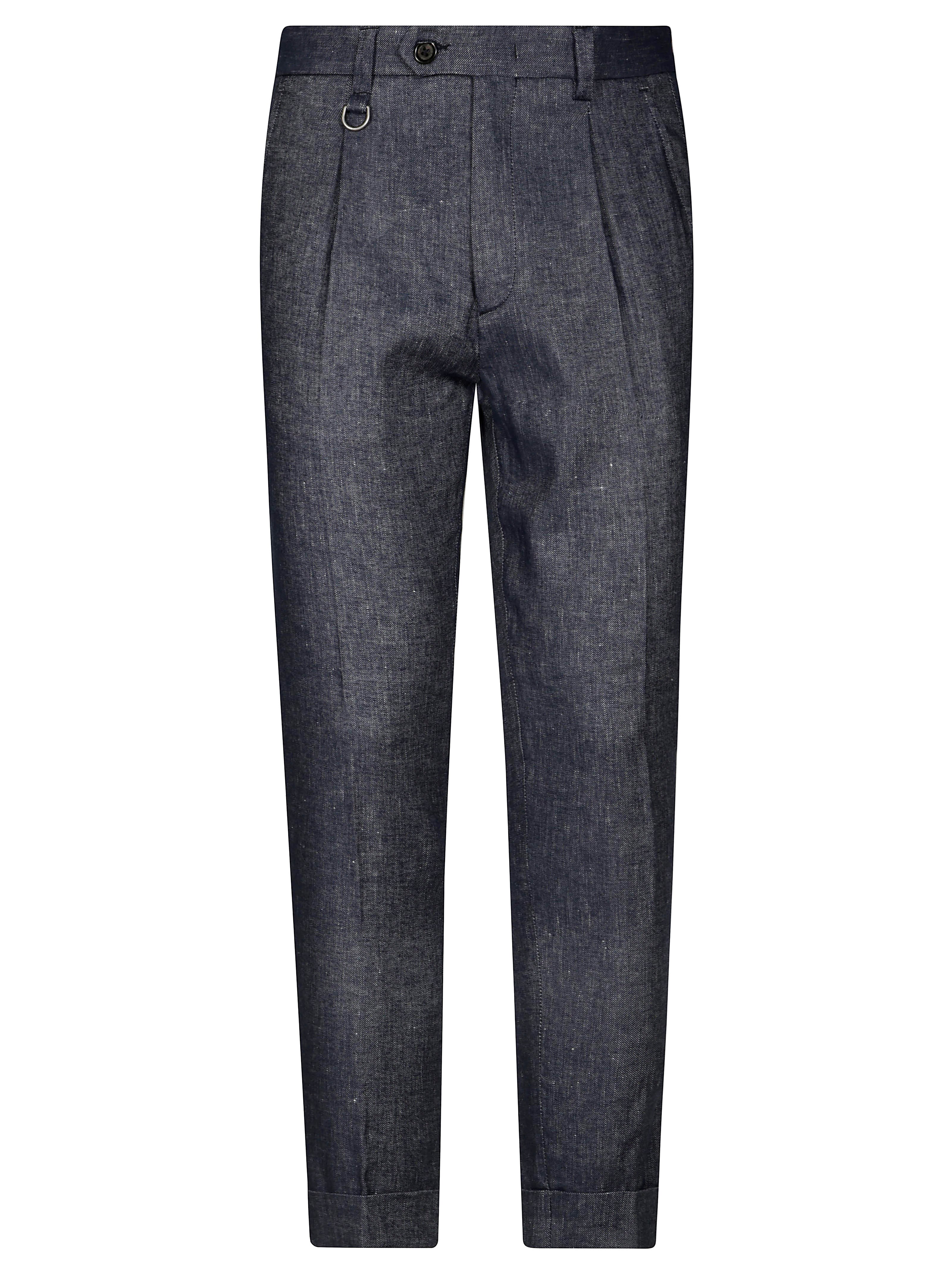 Paolo Pecora Tailored Grey Linen-blend Trousers With Pleats In Gray