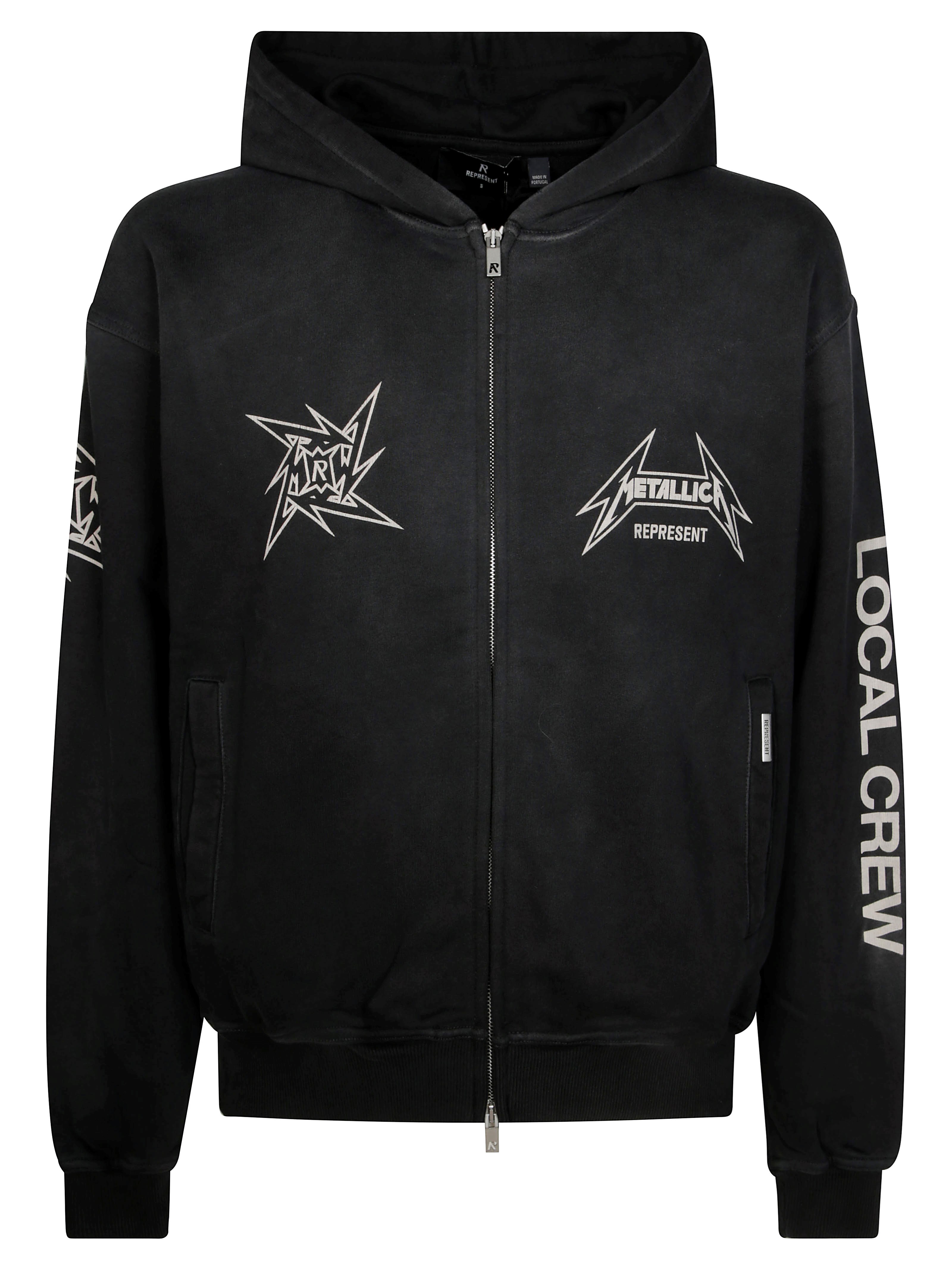 Represent X Metallica Local Crew Zip-up Hooded Sweatshirt In Black