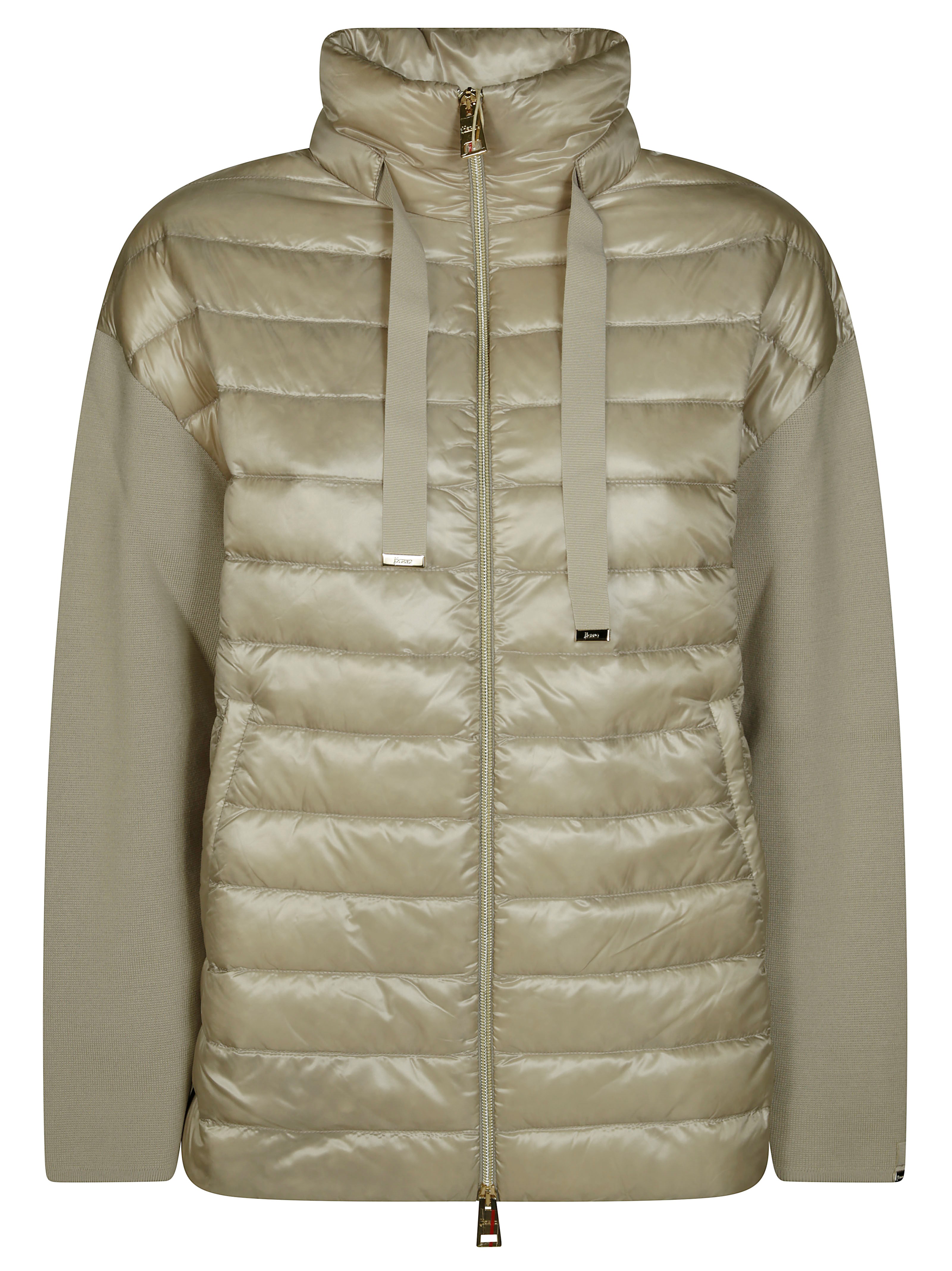 Herno 3/4 Sleeve Quilted Jacket With High Collar In Green