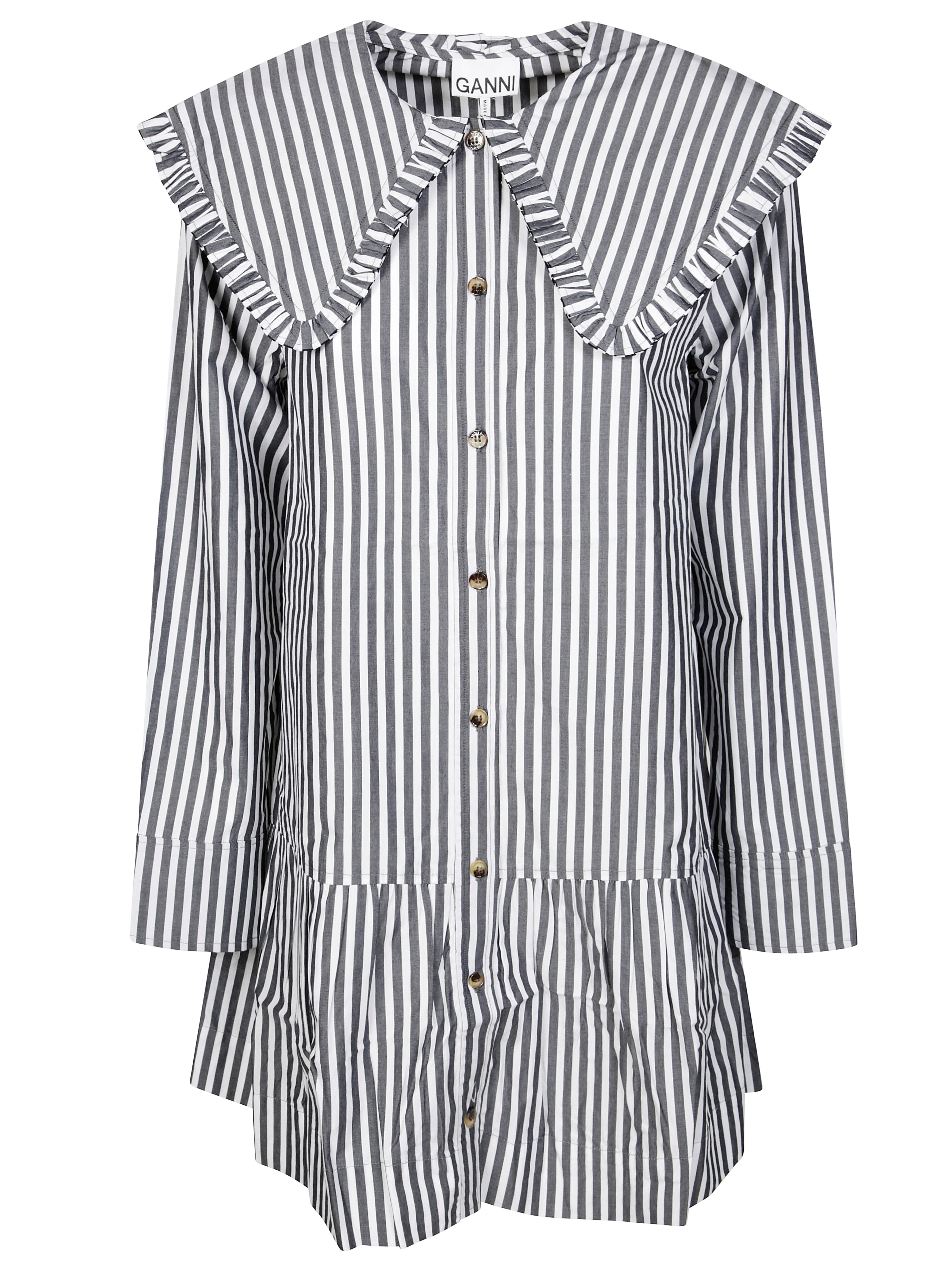 Shop Ganni Big Collar Mini Shirt Dress In Nero