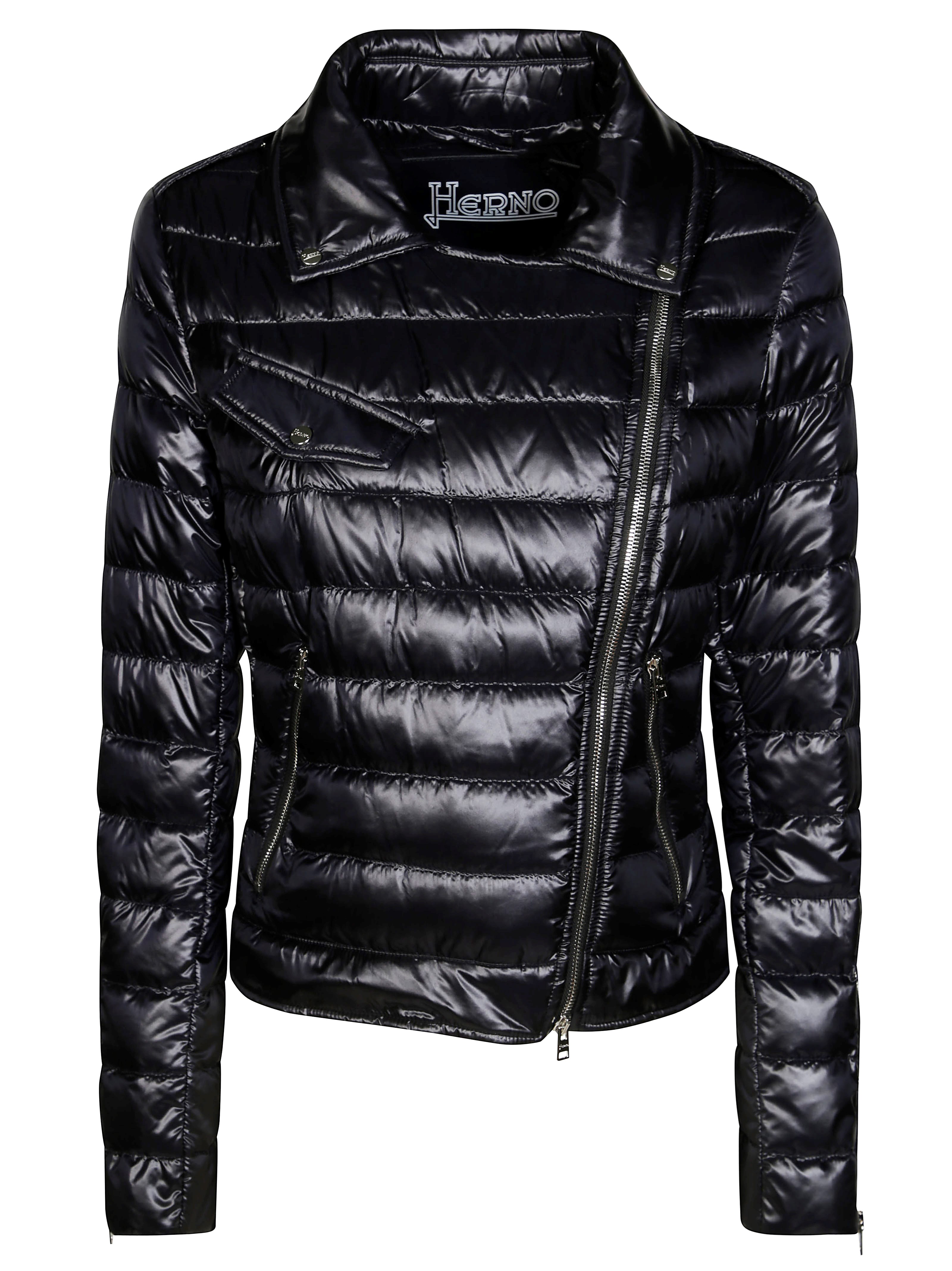 Herno Lightweight Biker Jacket With Diagonal Zip Closure In Black
