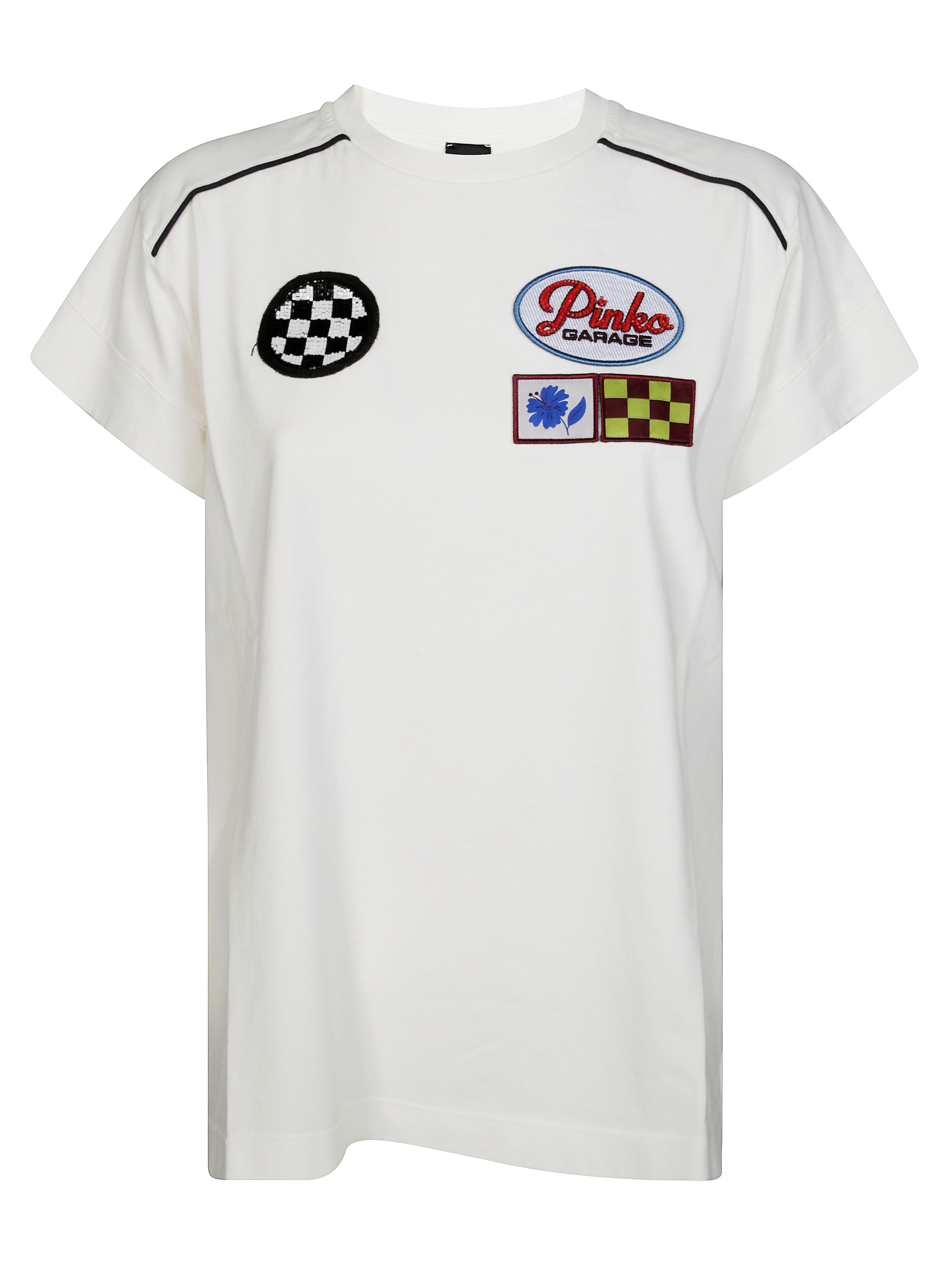 Pinko Crew Neck T-shirt Embroidered Patches In White