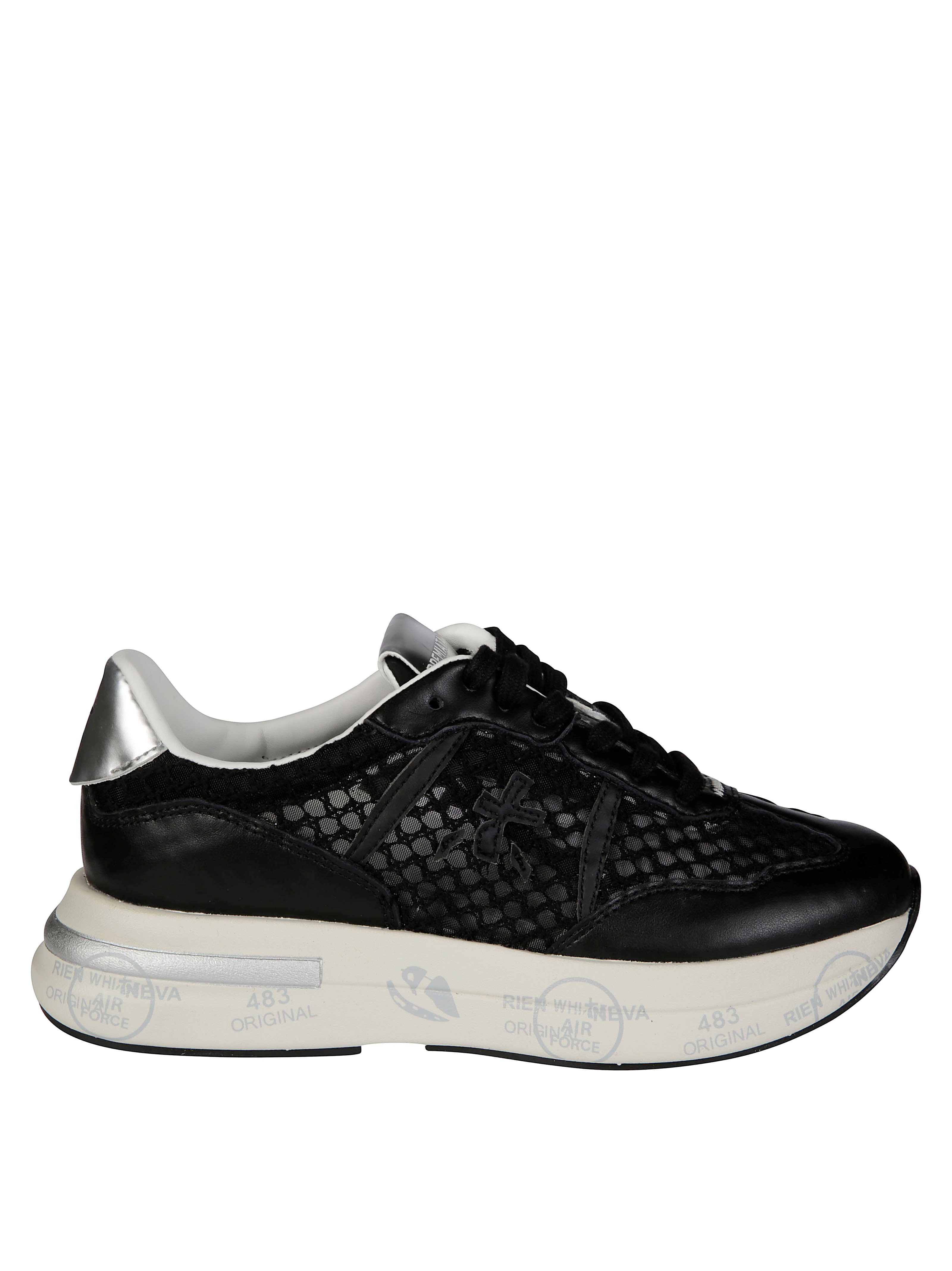 Premiata Mesh Panel Sneakers Metallic Accent In Black