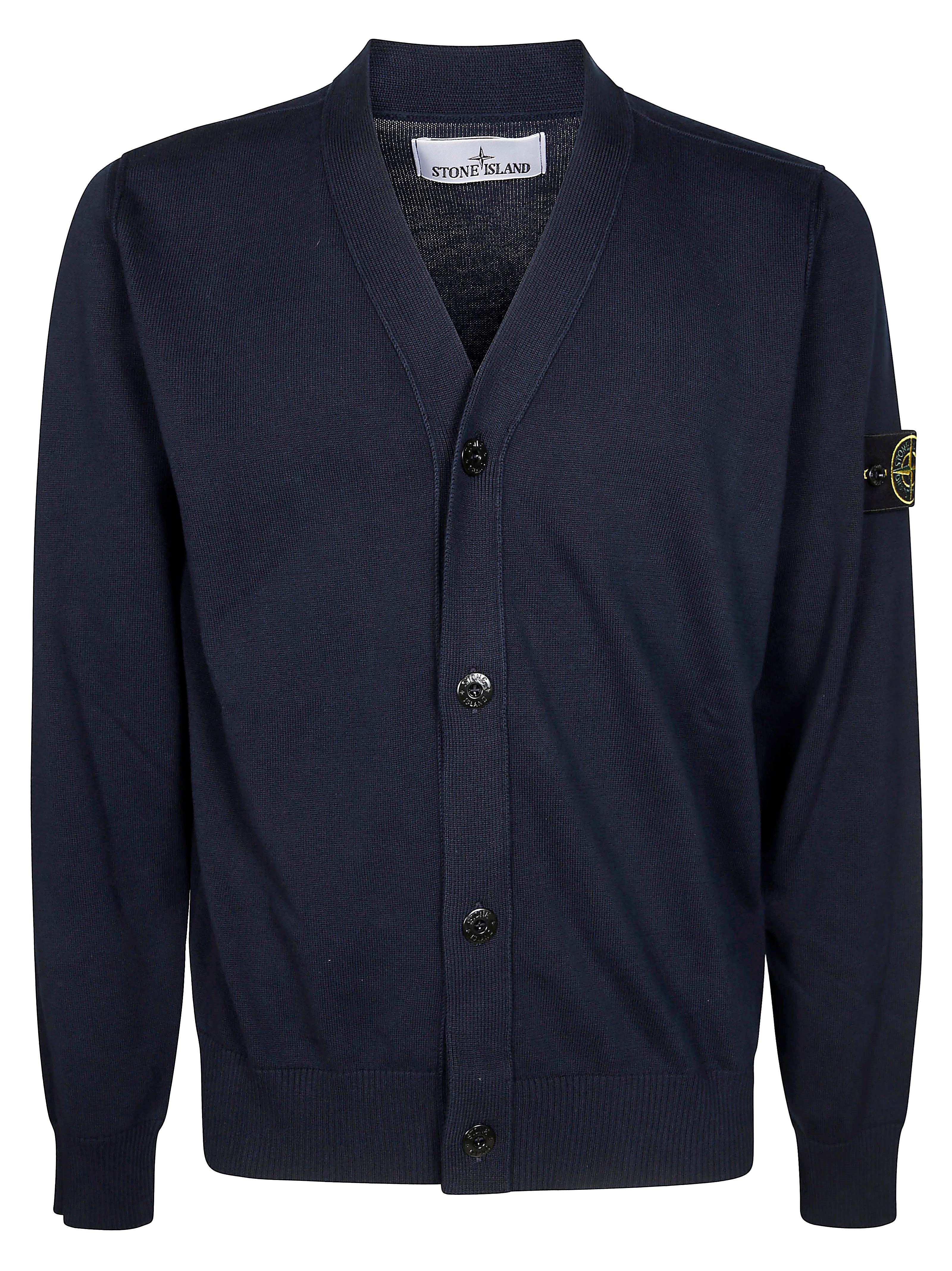 Stone Island Blue Cotton Cardigan In Blue