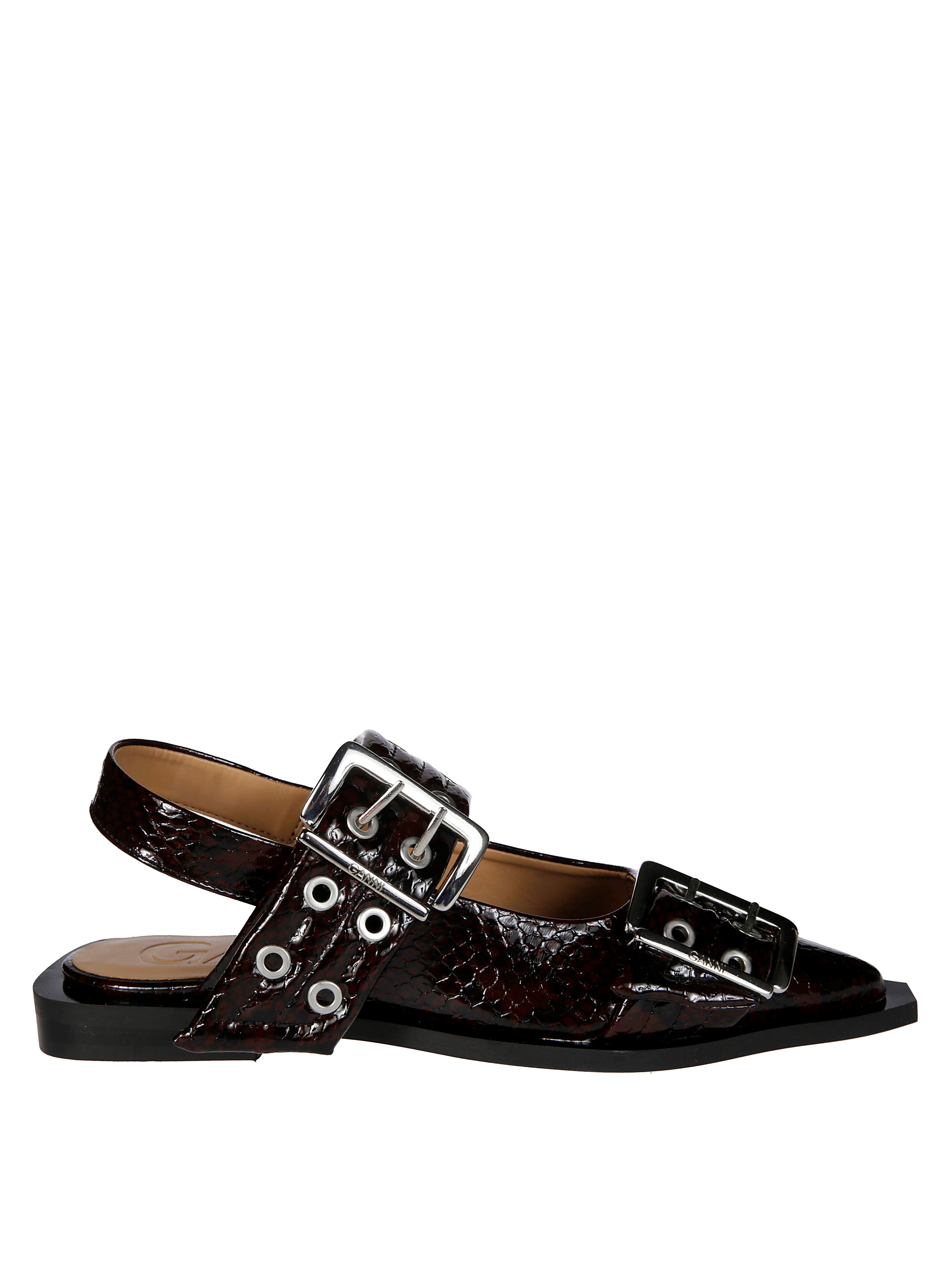 Ganni Women Croco Patent Feminine Buckle Ballerinas In Bordeaux