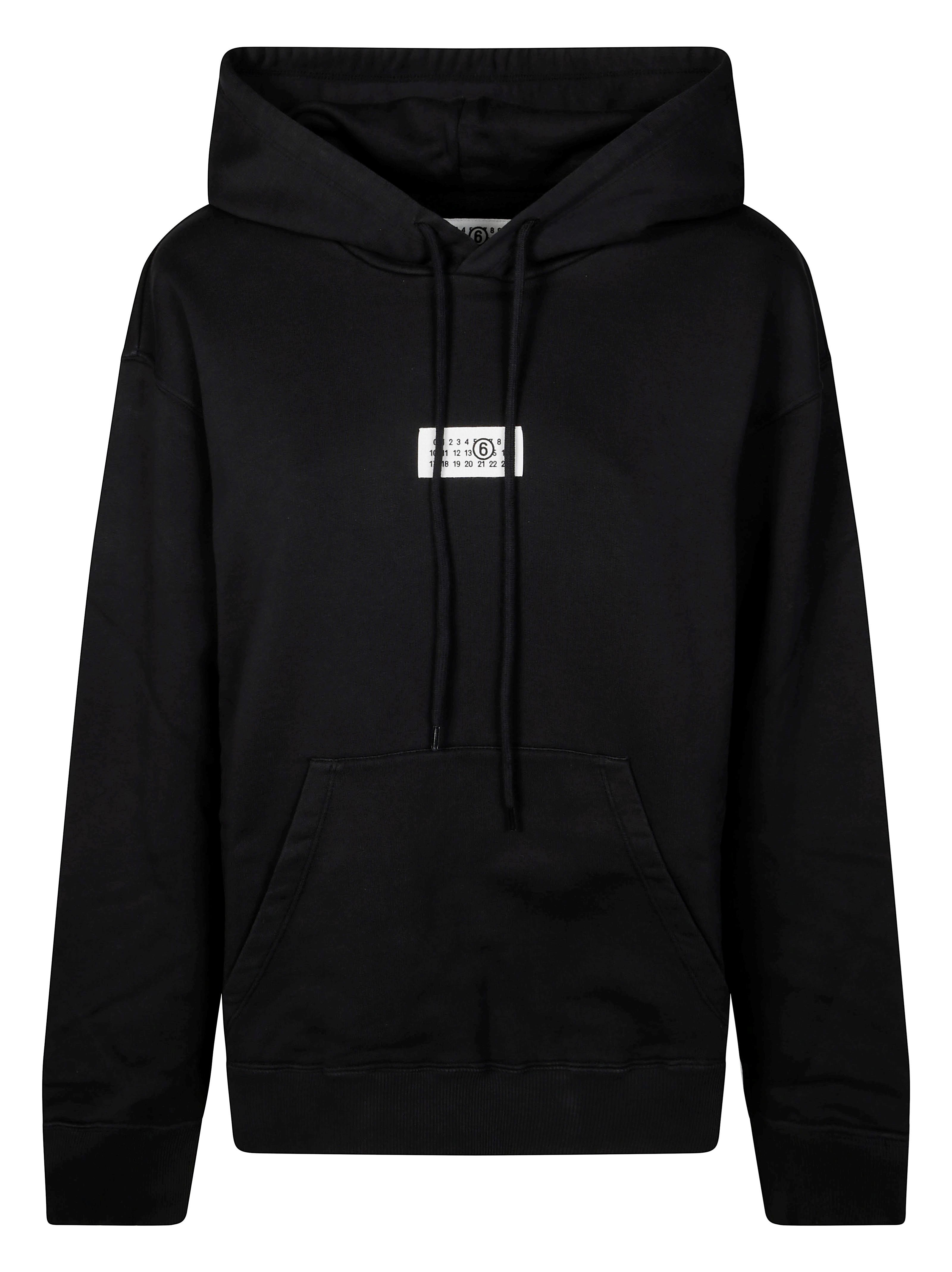 Mm6 Maison Margiela Mm6 By Maison Margiela Emblazoned Black Hoodie With Drawstring And Ribbed Finishes In Black