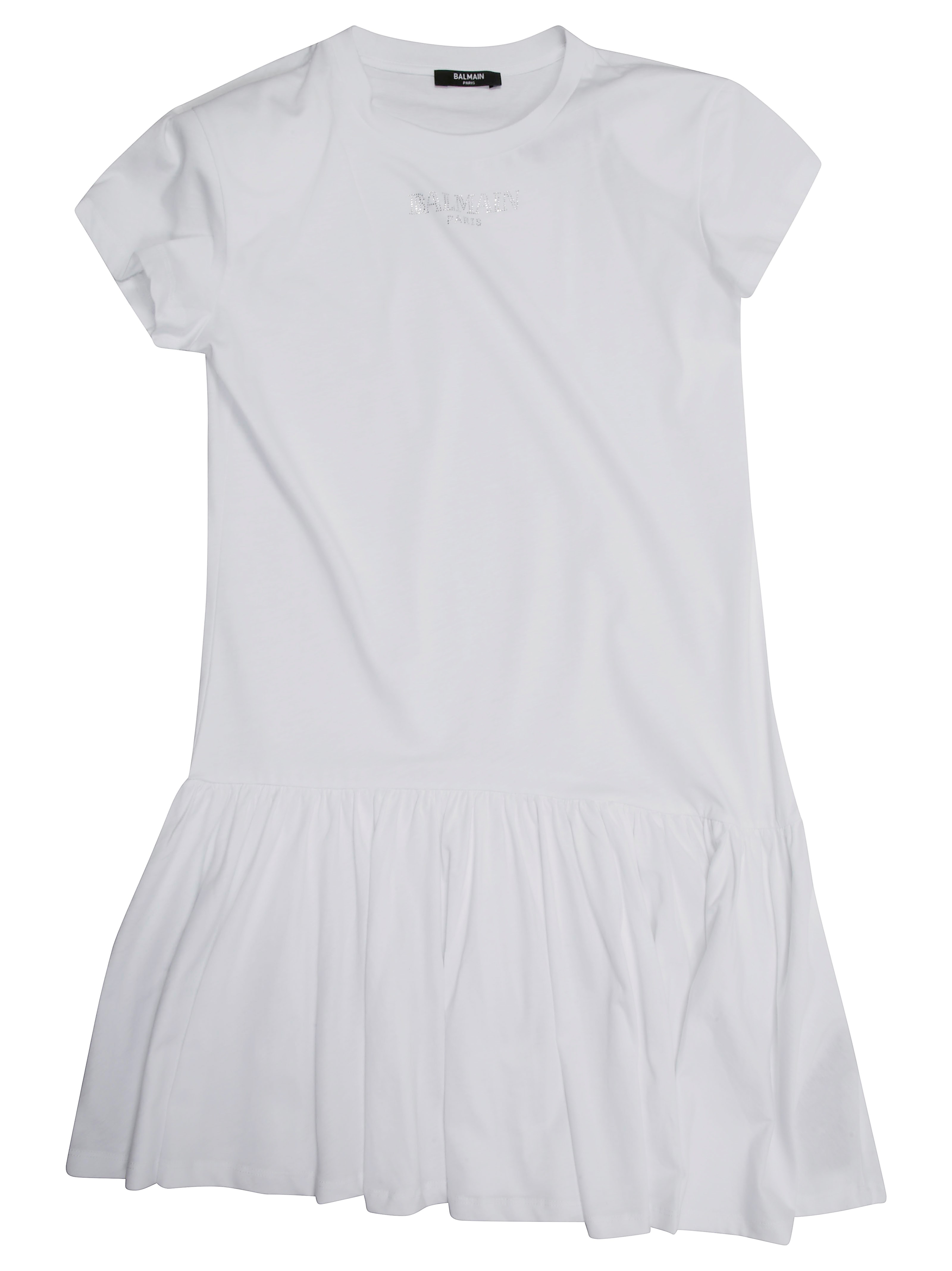 Shop Balmain Junior Vestito Con Gonna Asimetrica In White