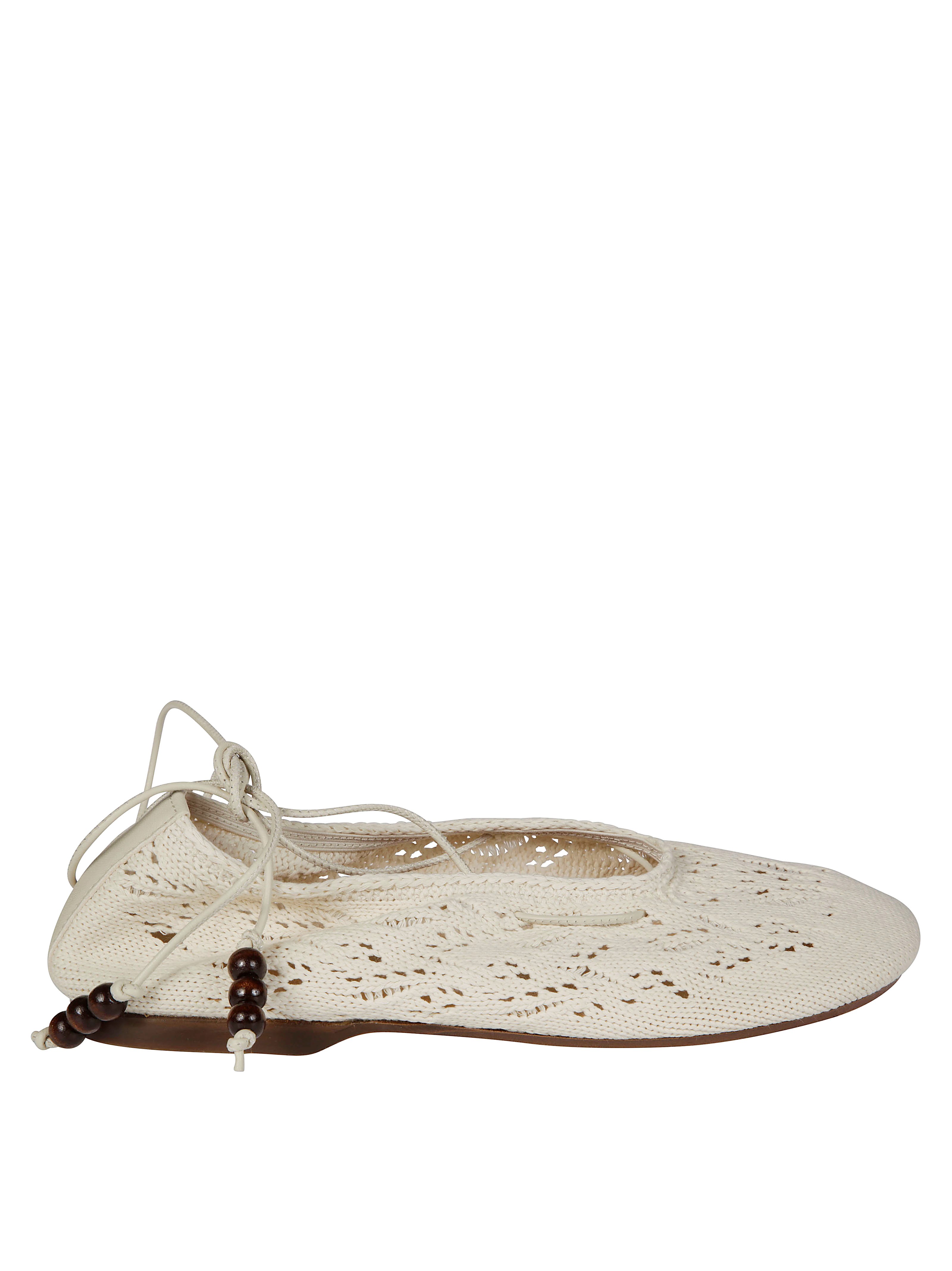 Alohas 'rosemary' White Ballet Flats With Embroidered Design Ankle Knot Closure In Beige