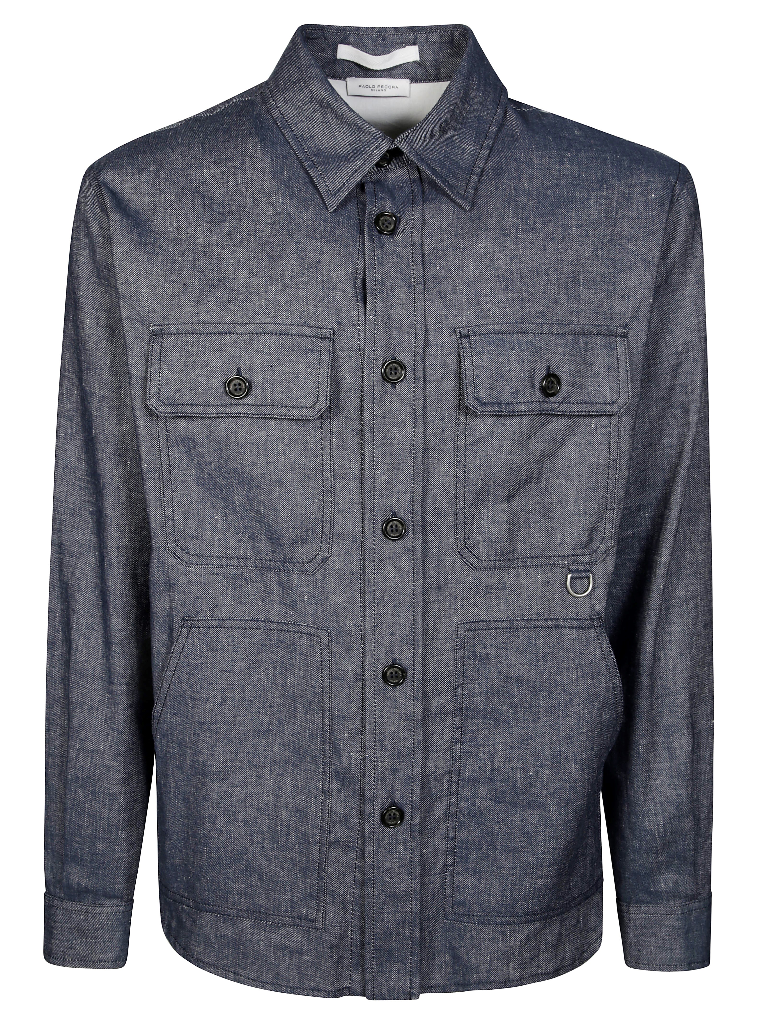 Shop Paolo Pecora Over Shirt Lino Cot Eff Denim In Blue