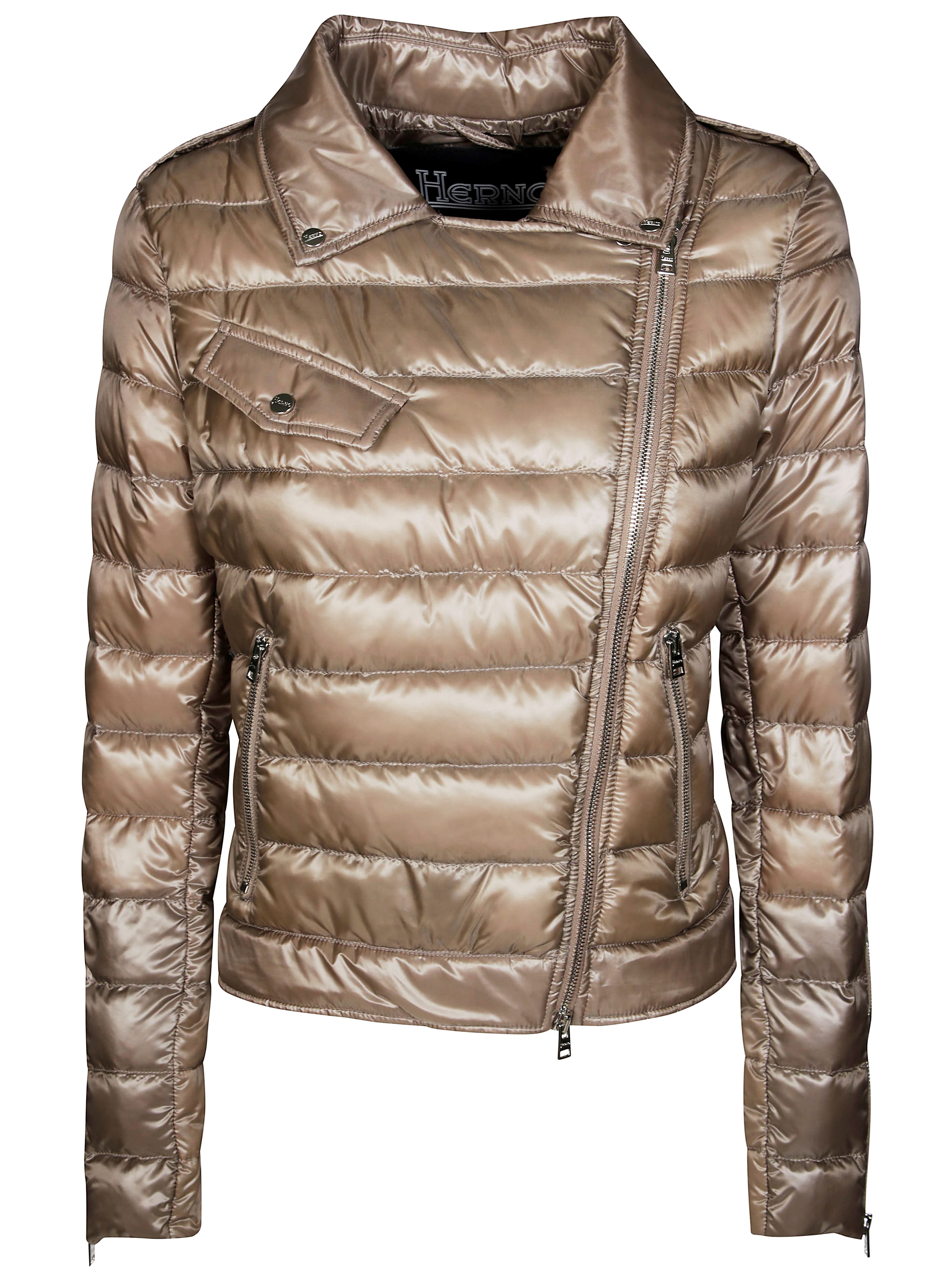 Herno Quilted High Collar Metallic Jacket With Side Pockets In Gray