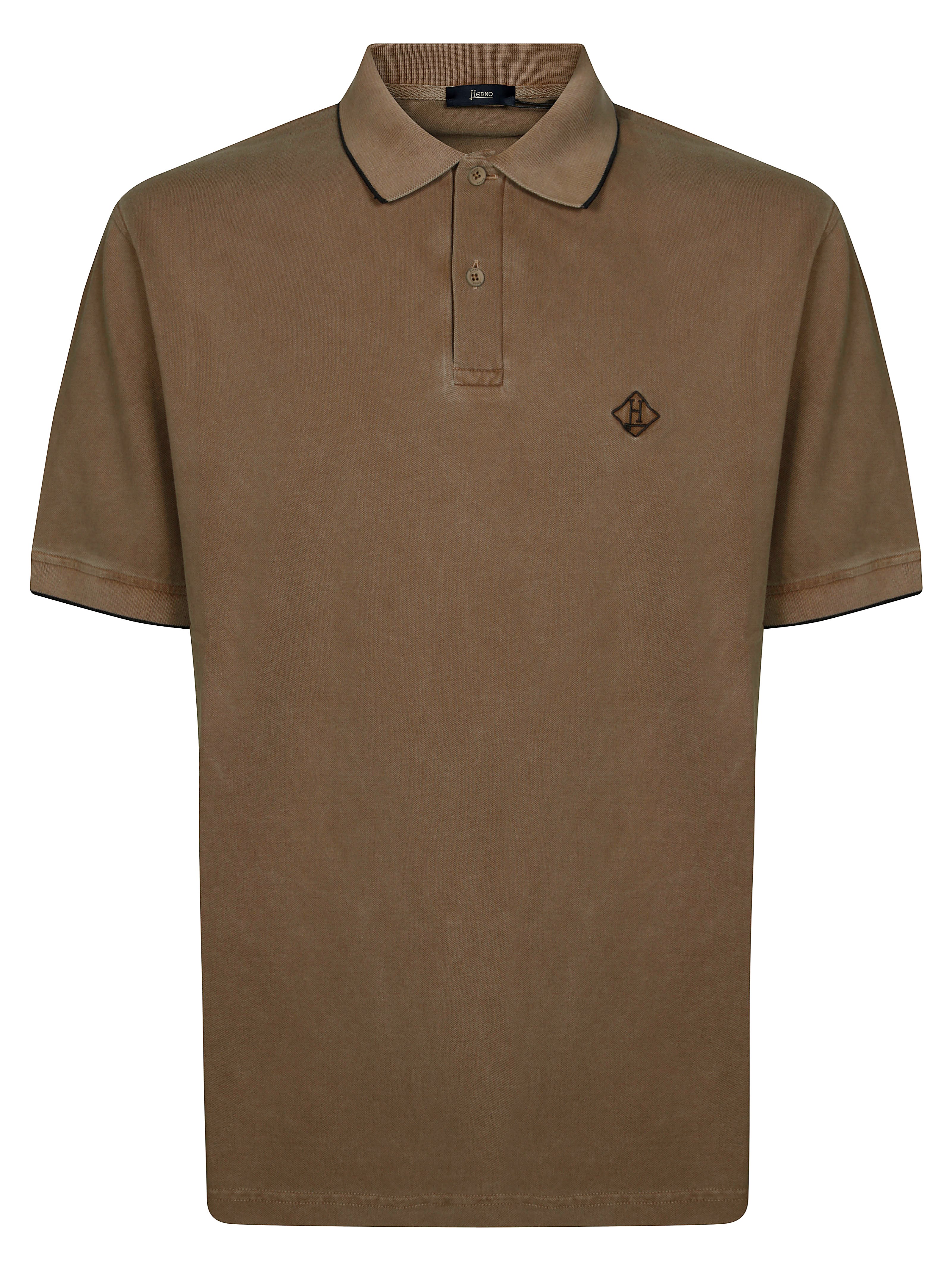 Herno Polo Shirt With Piquet Collar And Short Sleeves In Beige