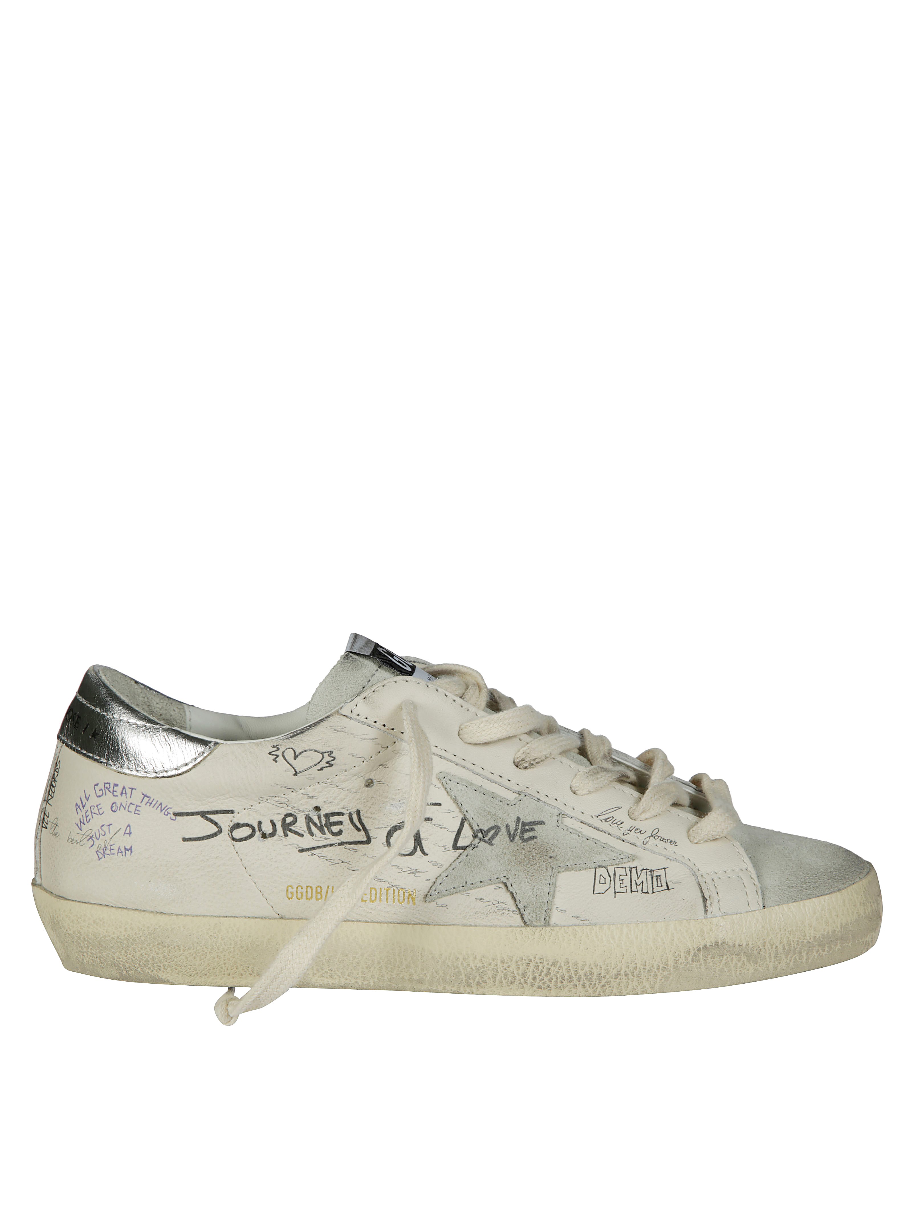 Golden Goose Superstar Sneakers In White Suede And Leather In White