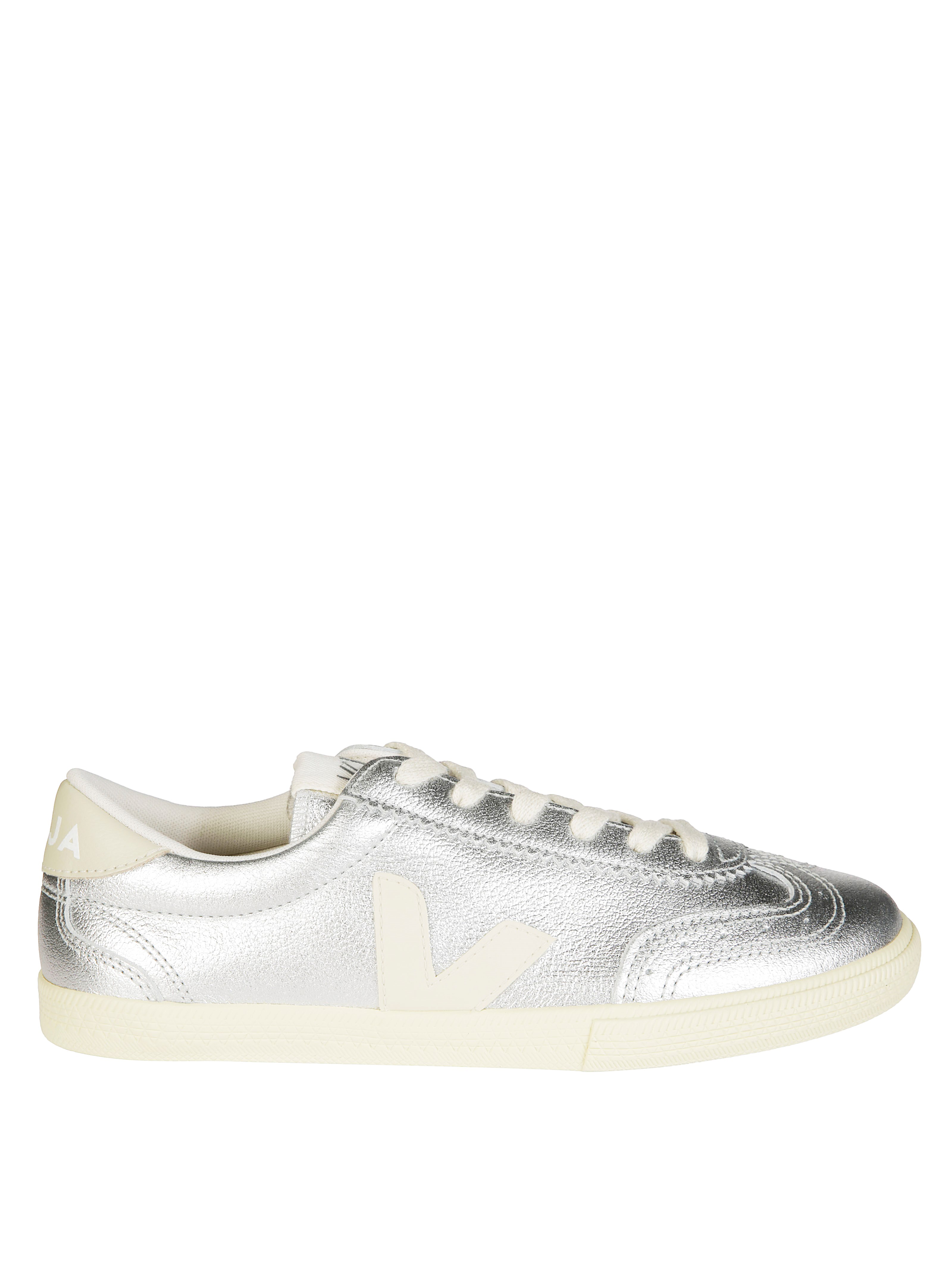 Veja Low-top Metallic Finish Rubber Sole Sneaker In Silver