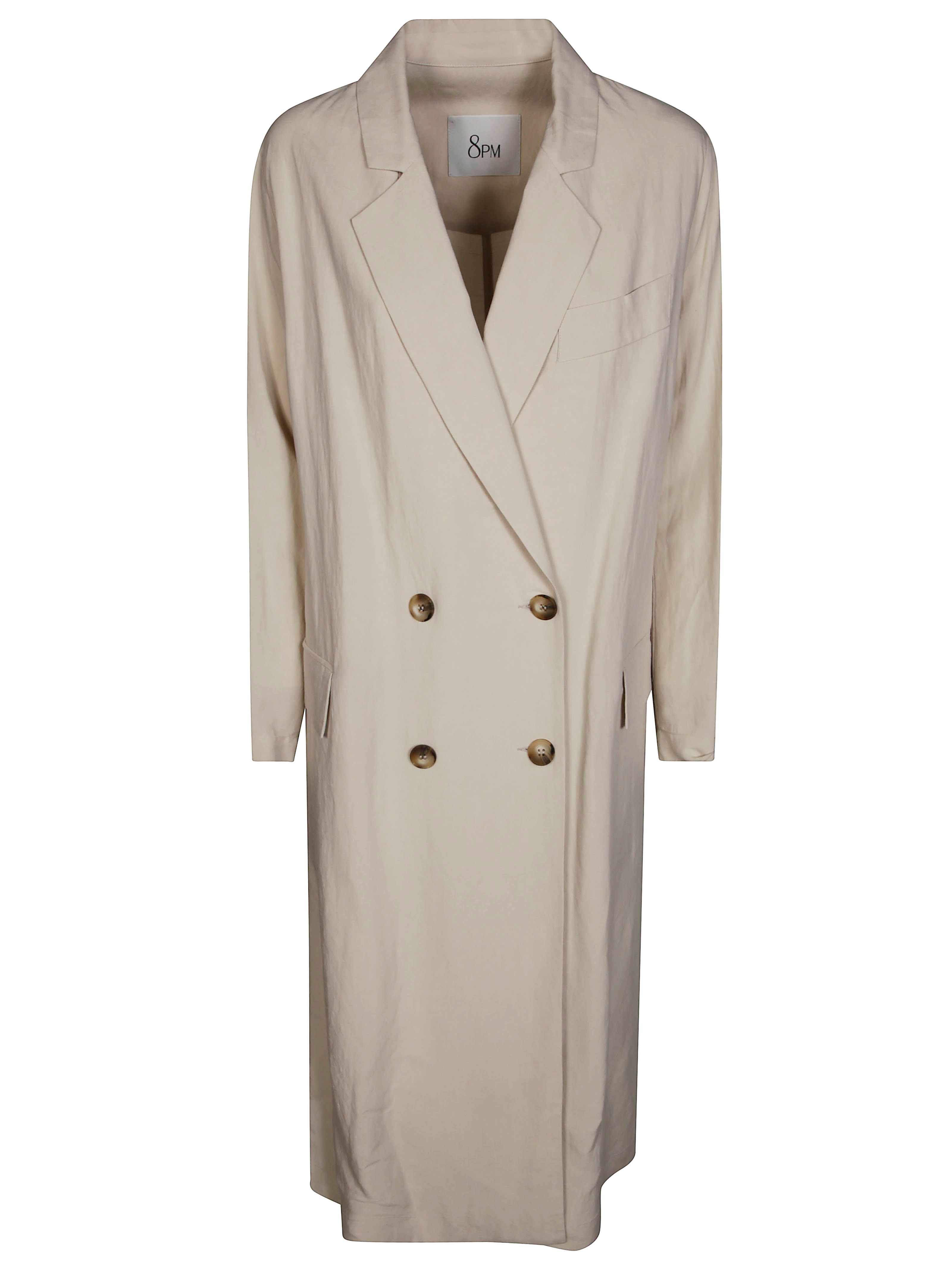 8pm Double-breasted Long Coat With Classic Lapel In White