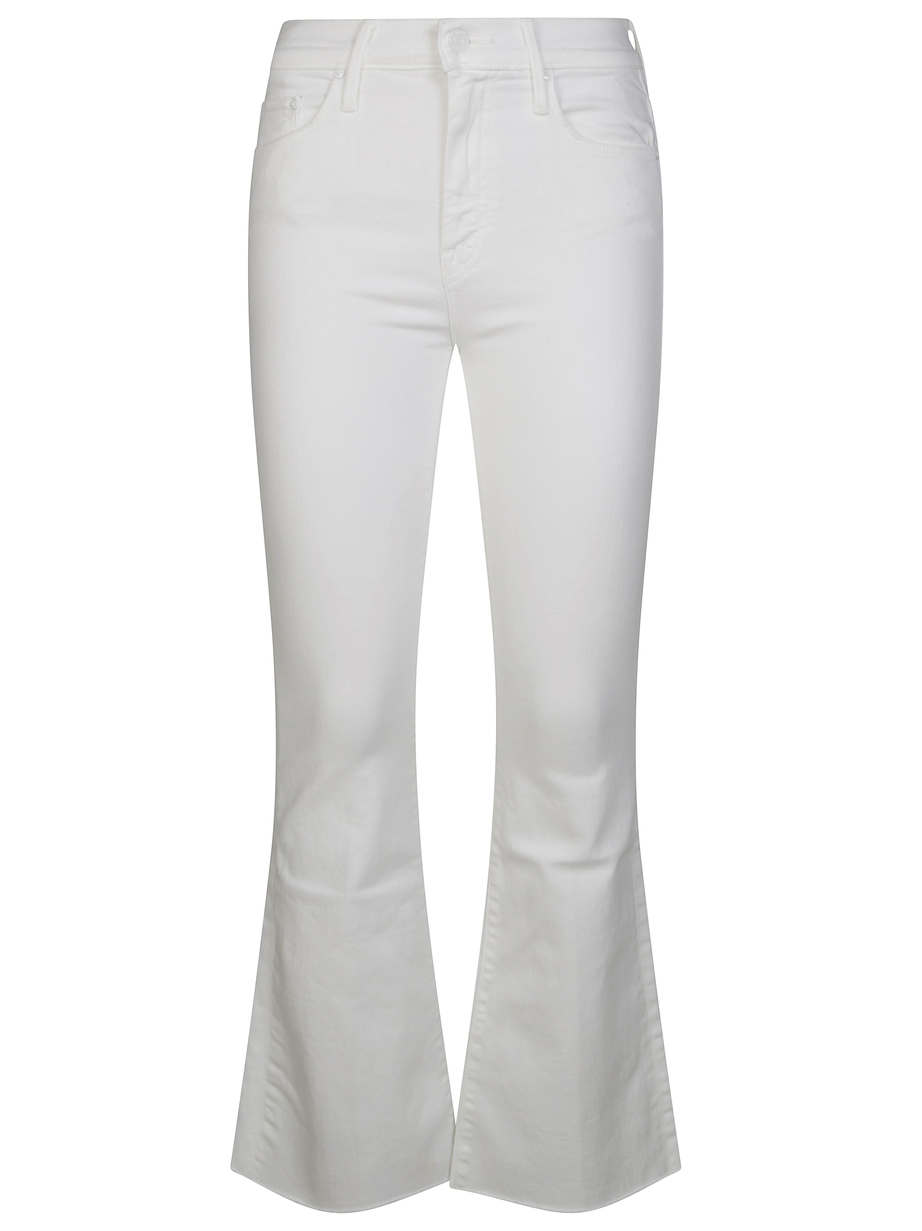 Mother The Weekender Mid-rise Flare Fray Hem Jeans In White