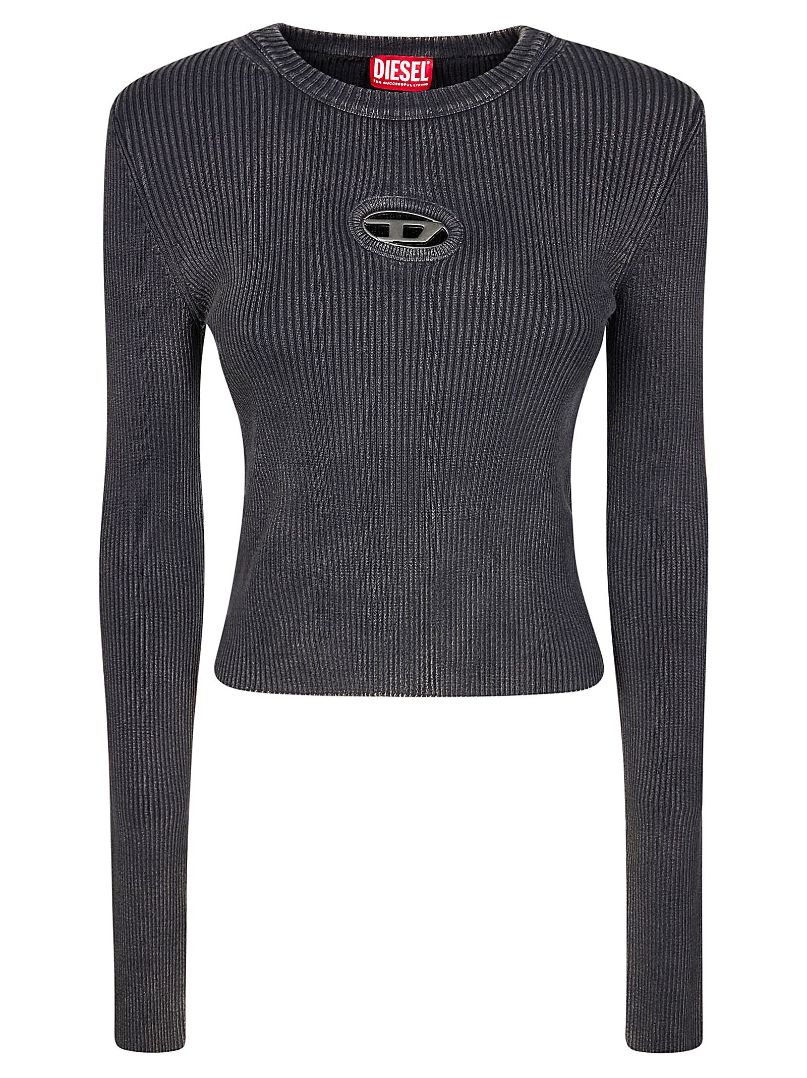 Diesel M-anchor-a Cropped Denim Sweatshirt With Cut-out Detail In Black