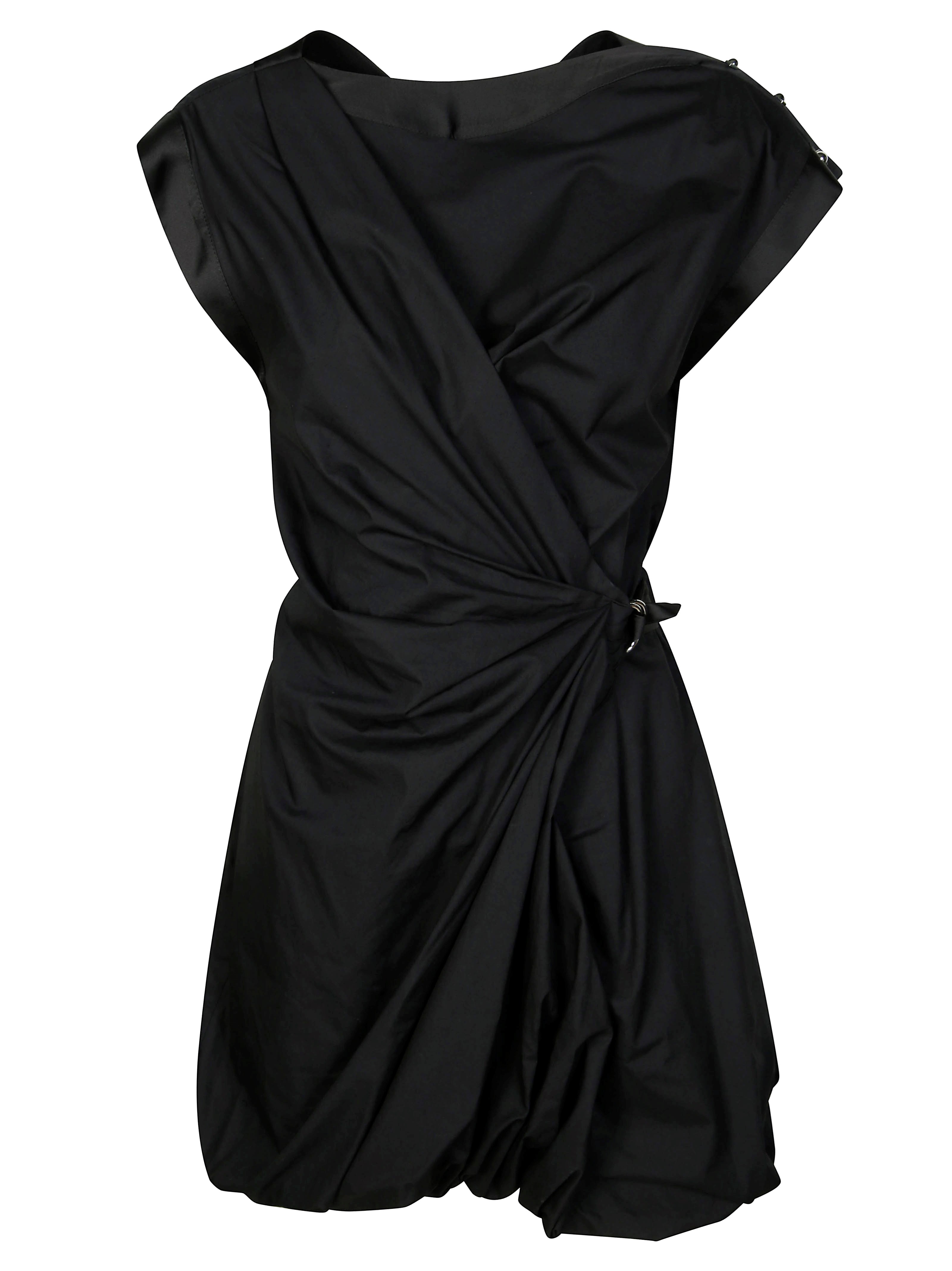 Pinko Cotton Dress With Pleated Skirt And Buttoned Shoulders