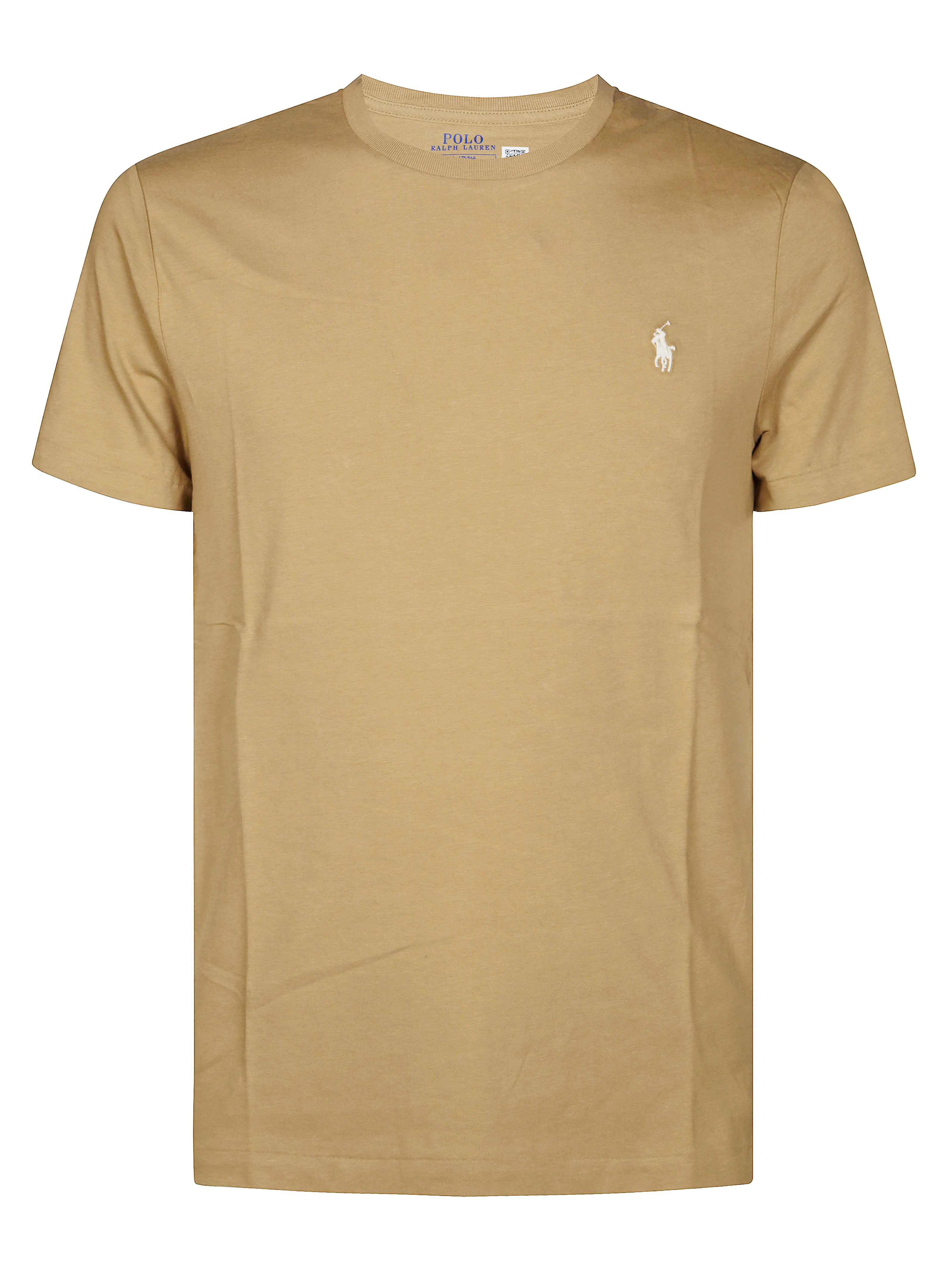 Polo Ralph Lauren Beige Crewneck T-shirt With Pony Embroidery In Cotton Man In Beige