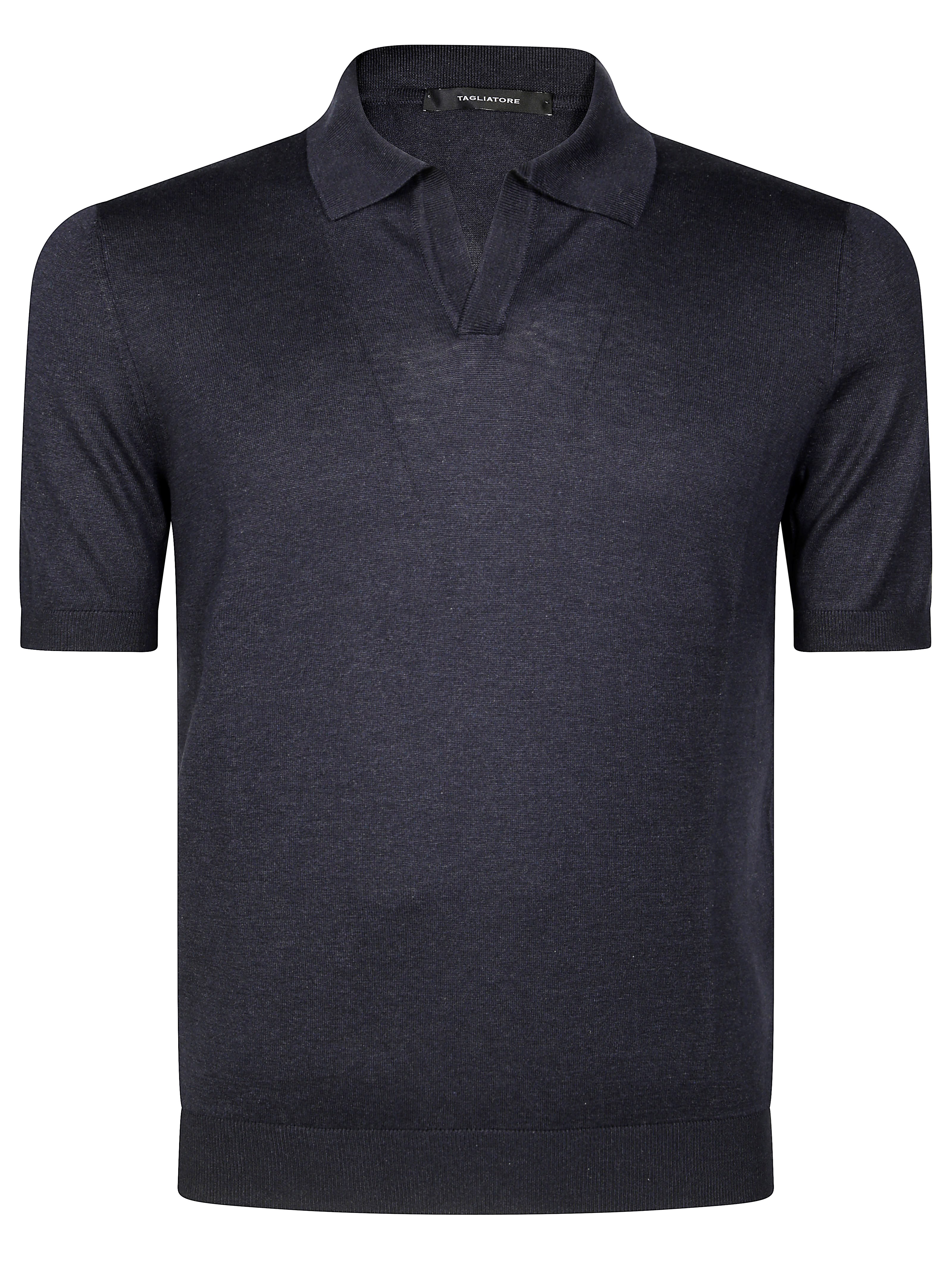 Tagliatore Black Knitted Polo Shirt With Polo Style Collar And Short Sleeves
