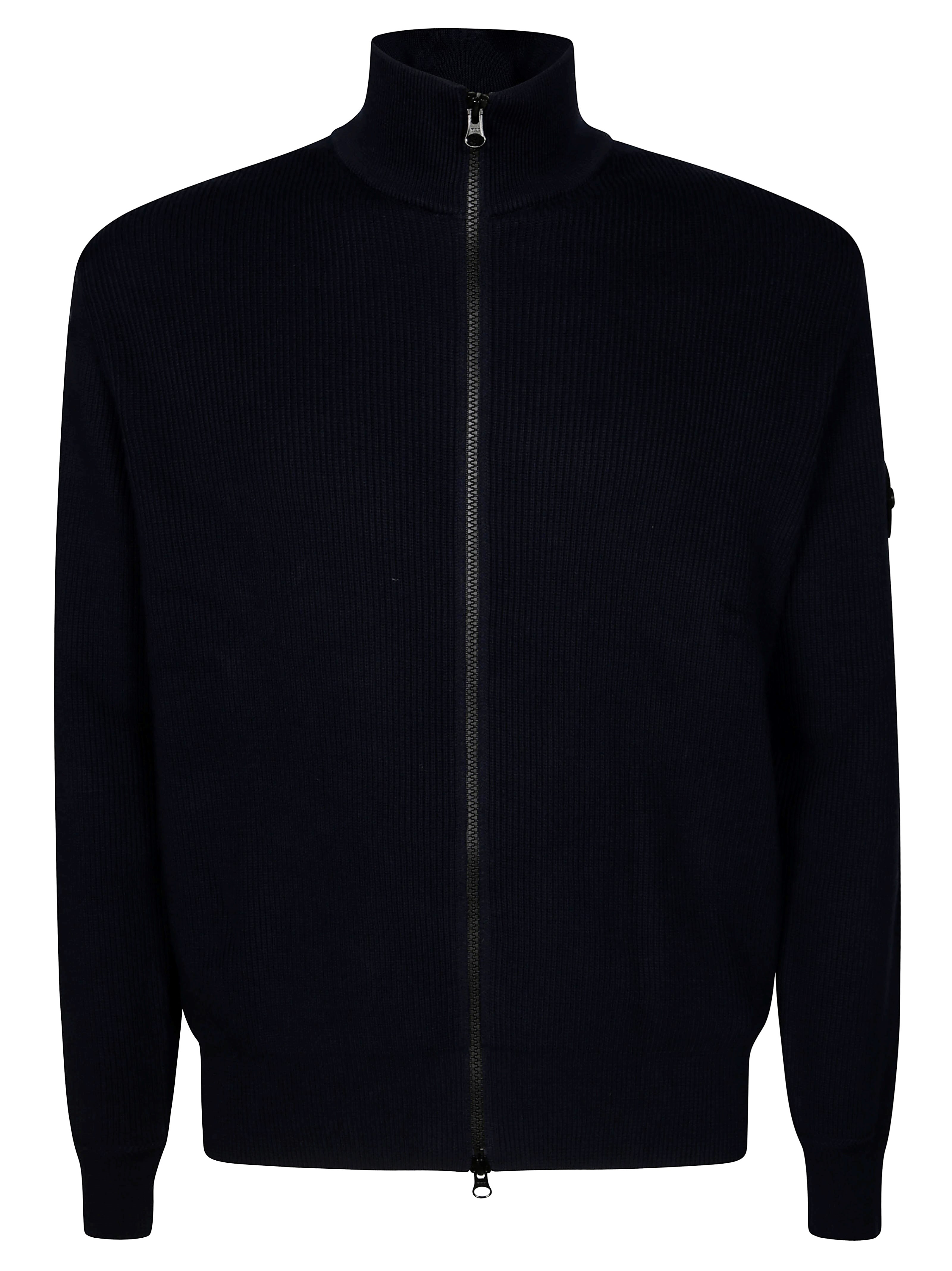 Stone Island Compass-patch Zip-up Cardigan In Blue