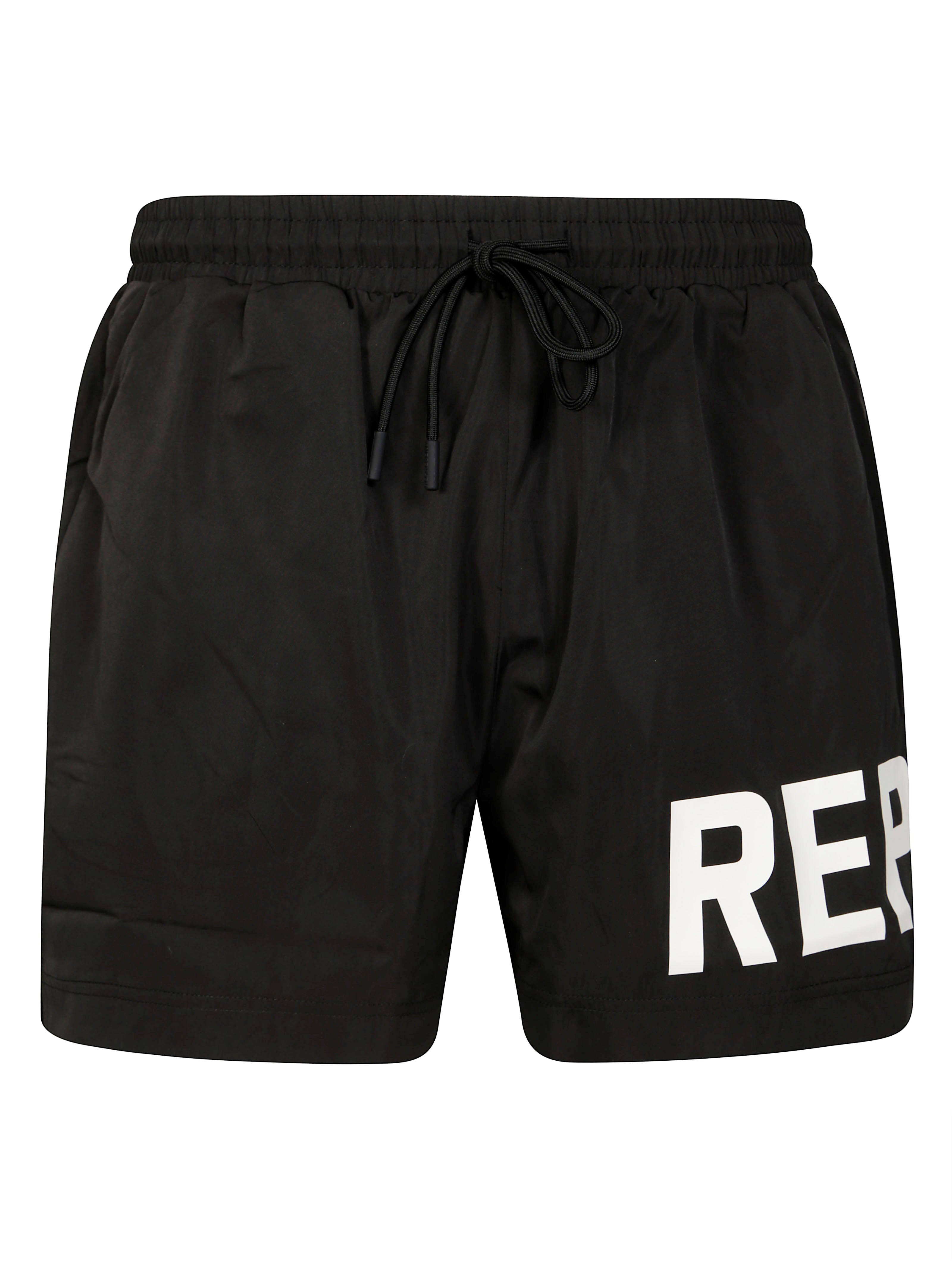 Represent Black Swim Shorts With Elastic Drawstring Waist And Logo Lettering Print In Tech Fabric Man