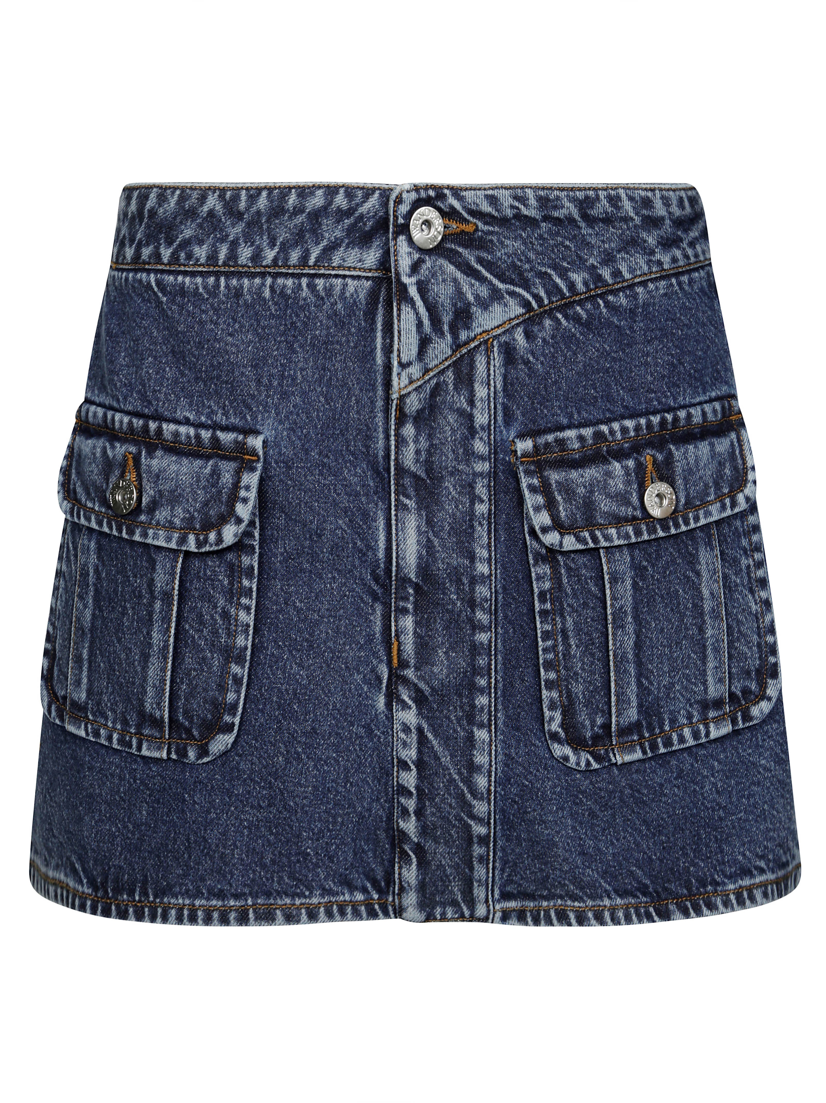 Jw Anderson Women's Curved Patch Pockets Mini Denim Skirt In Blue