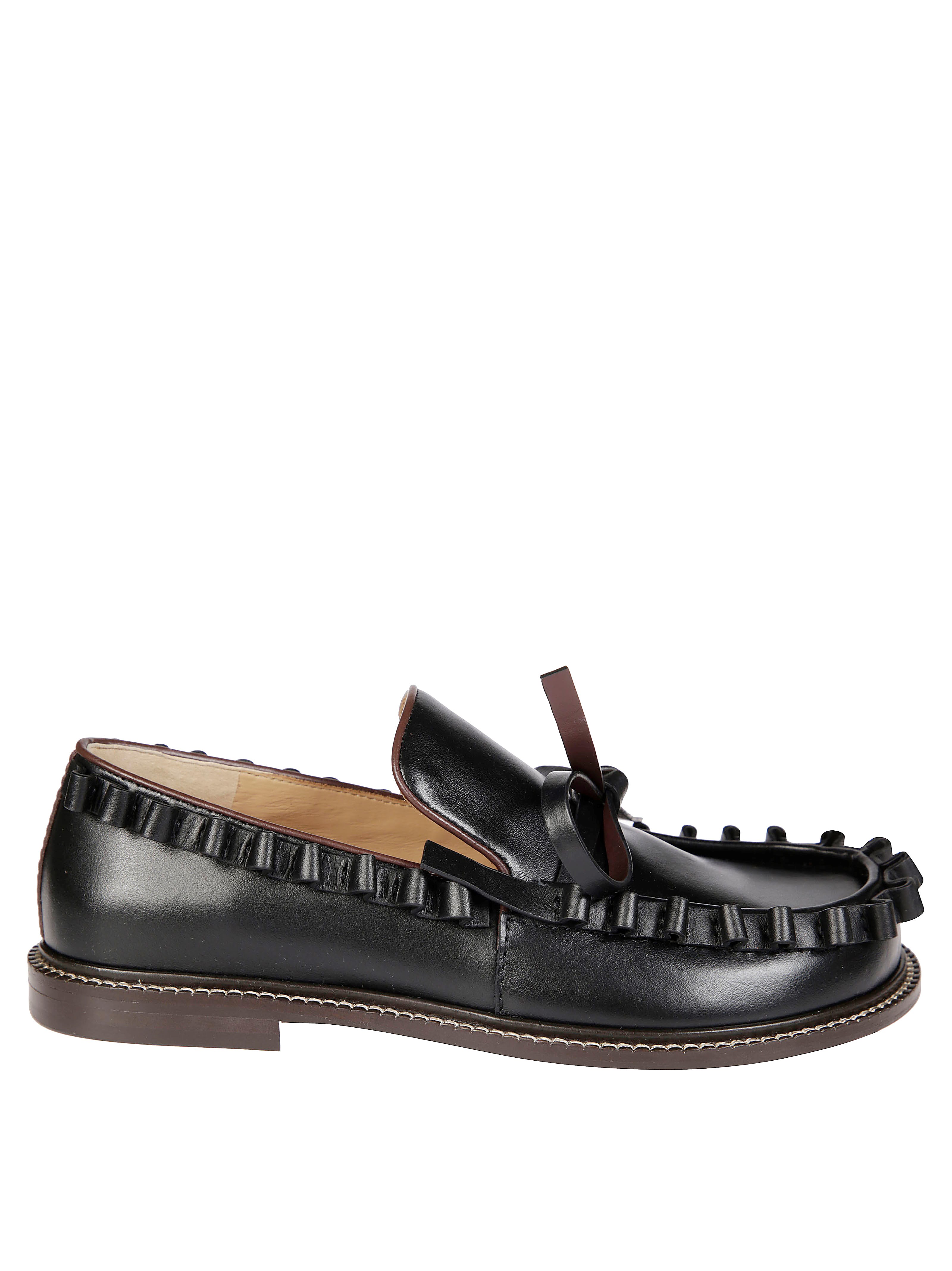 Jw Anderson Black Ruffle Leather Slip-on Loafers In Black