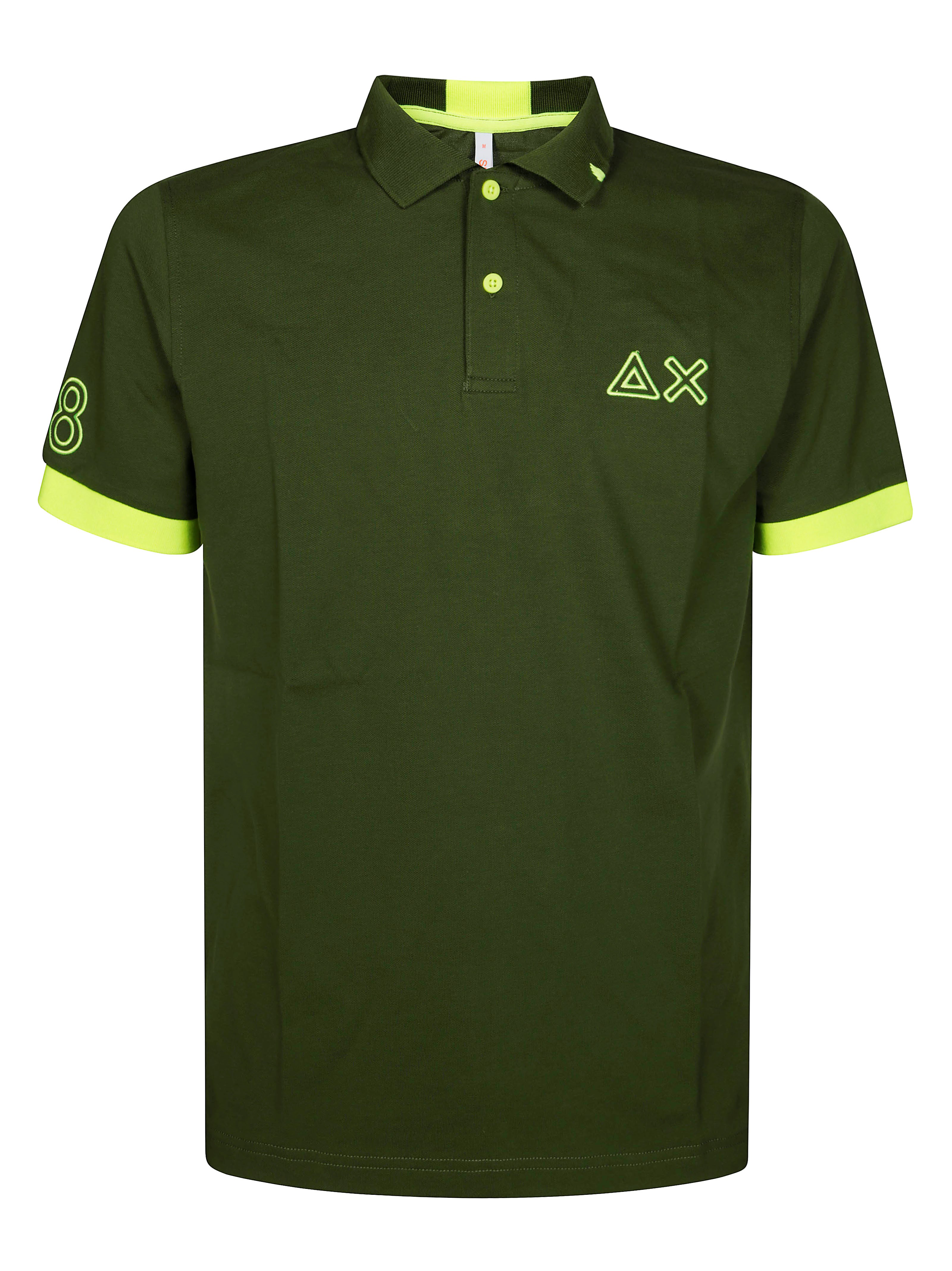 Sun 68 Fluo Logo Cotton Polo Shirt In Green