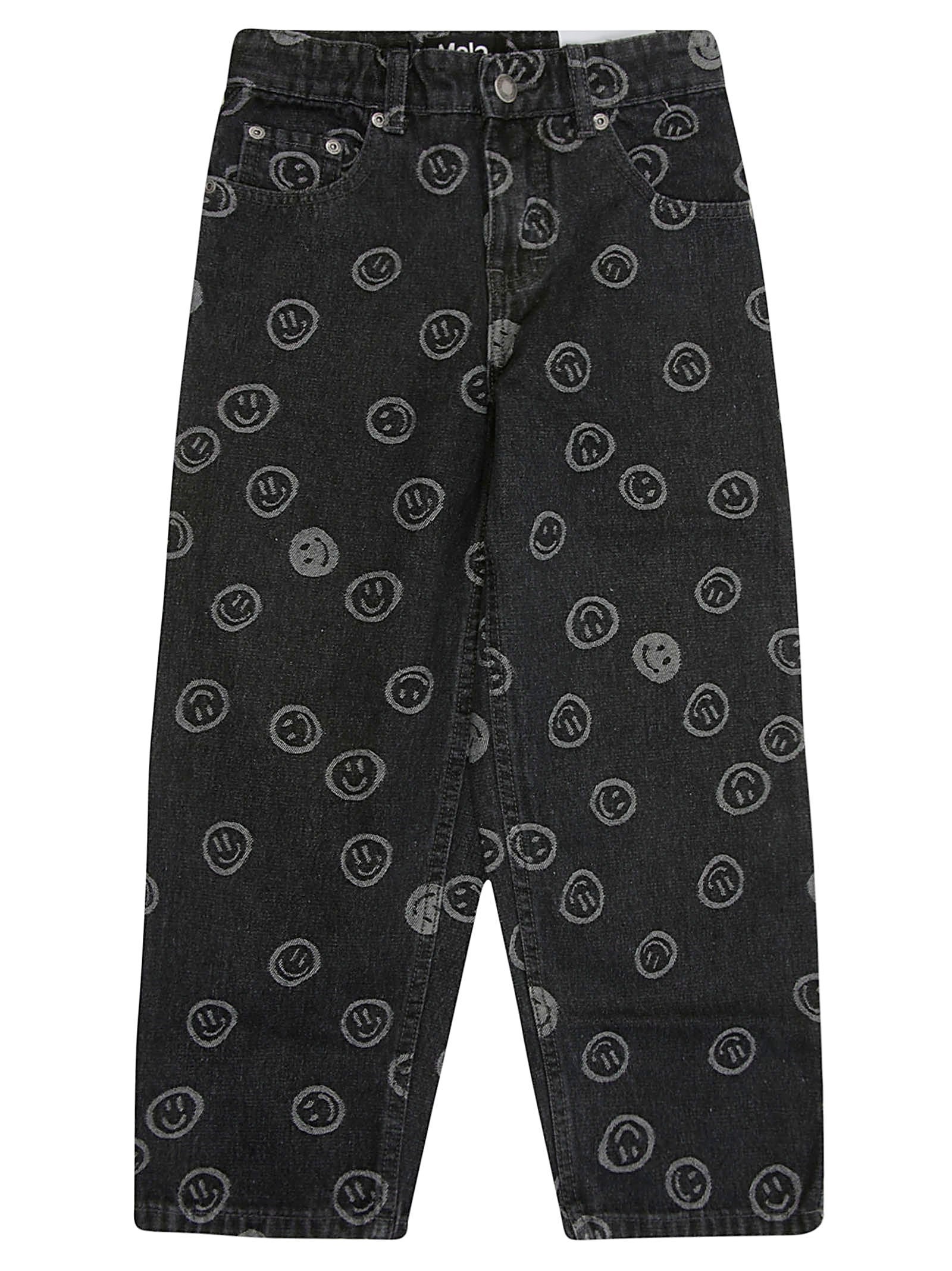 Shop Molo Junior Jeans Stampa Smile In Nero