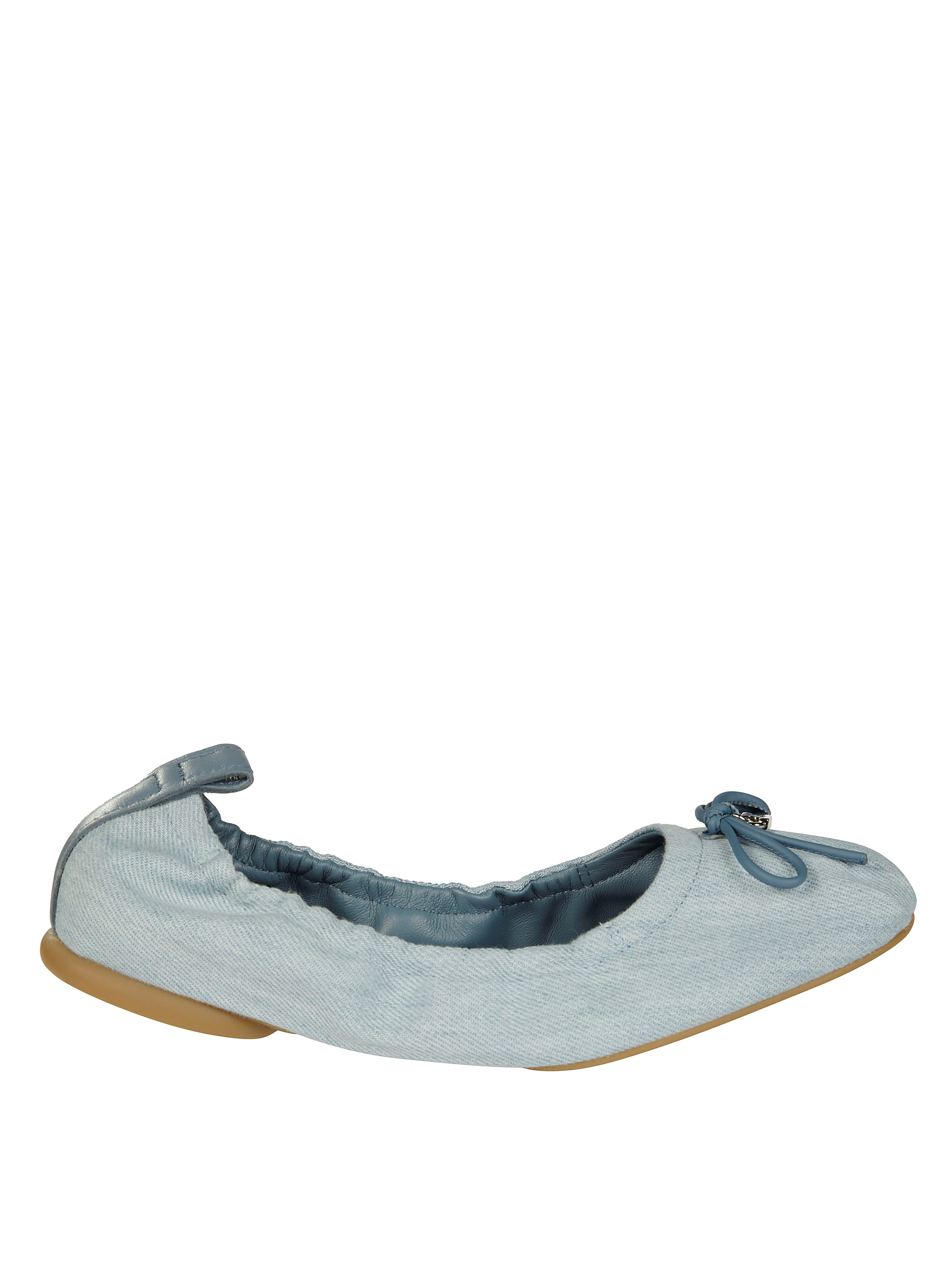 Hogan Textured Upper Ballerina Flats With Bow Accent In Light Blue