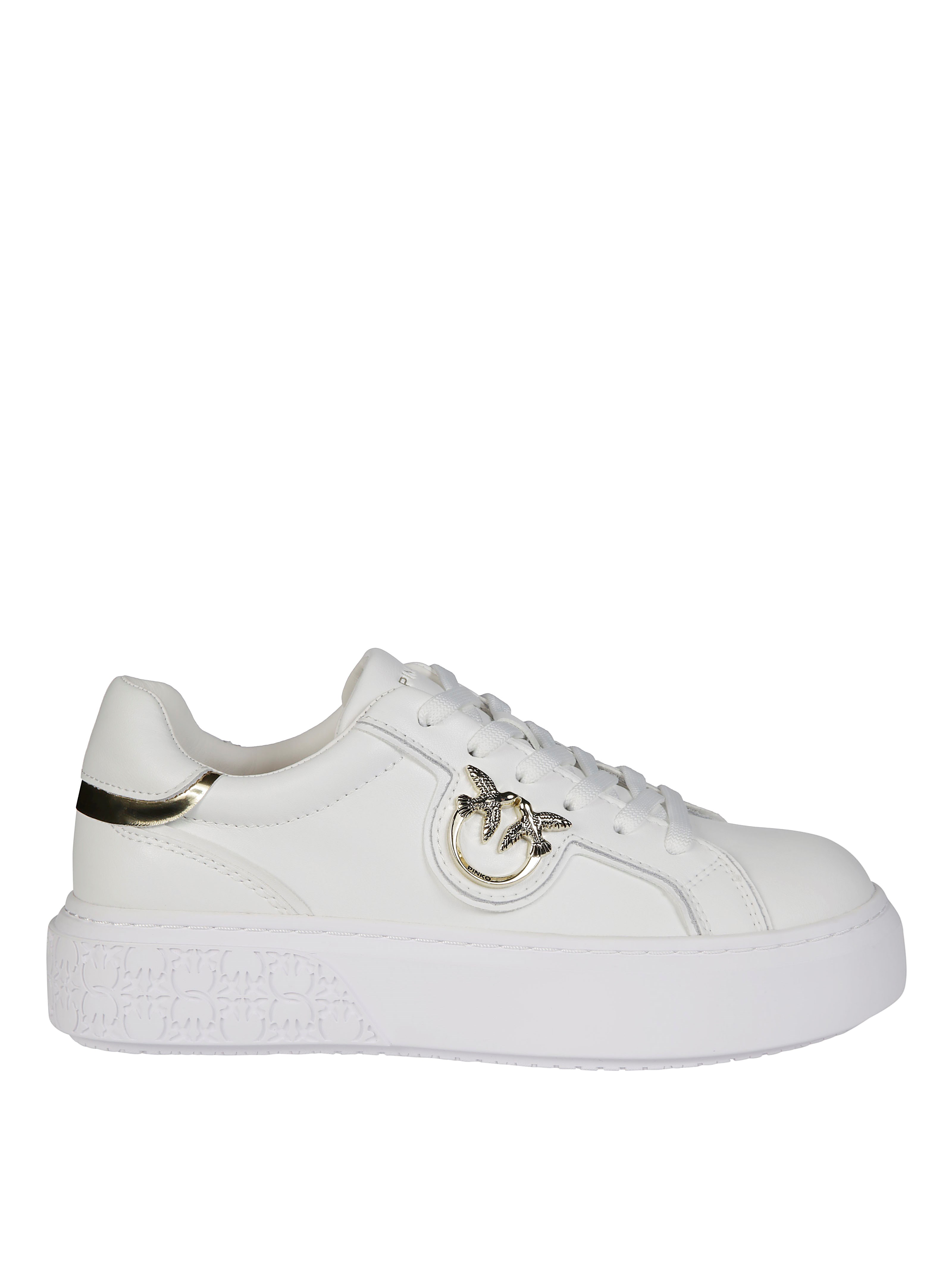 Pinko Lace-up Flatform Sneakers With Leather-effect Fabric In White